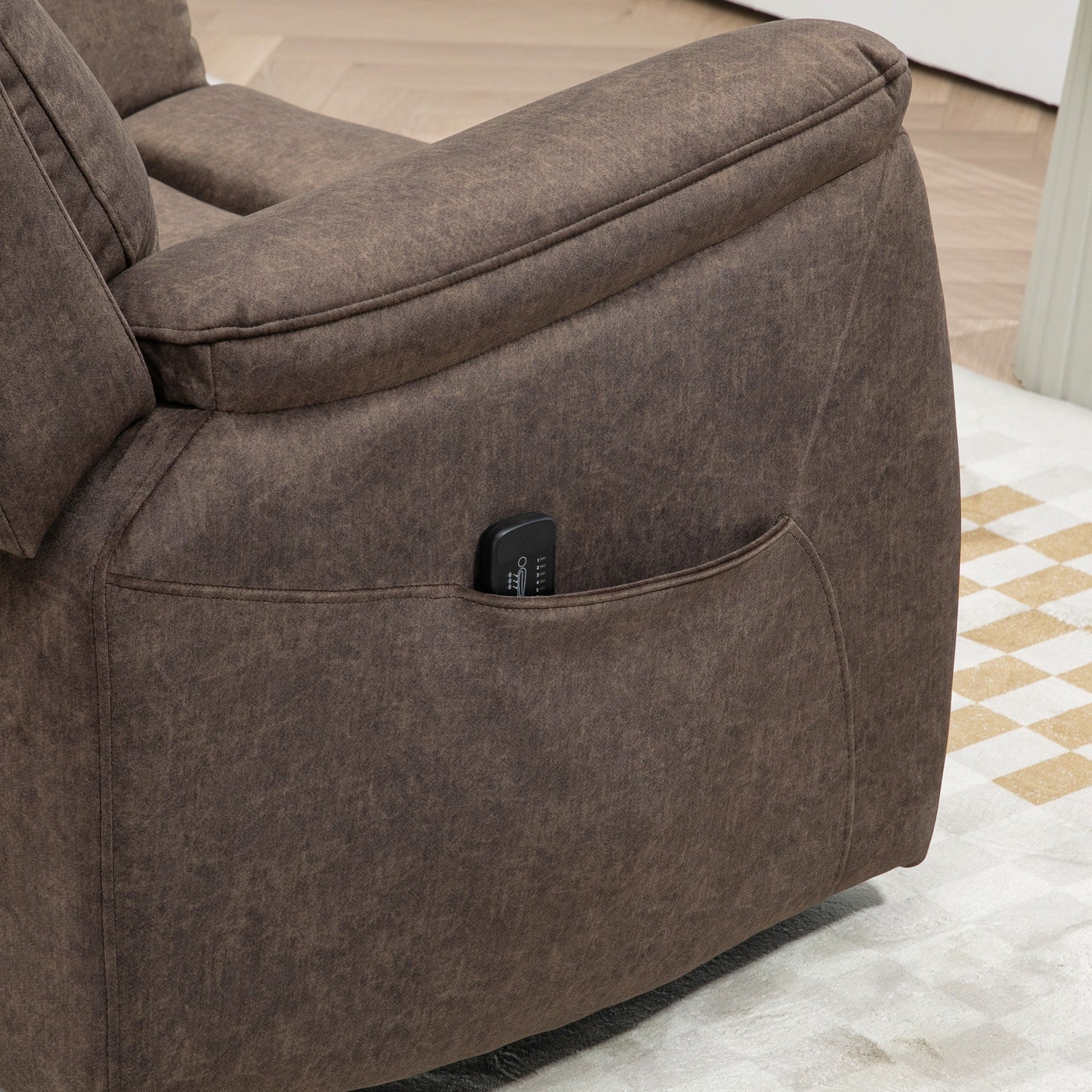 Manual Recliner Chair with Vibration Massage, Reclining Chair for Living Room with Side Pockets, Brown Single Sofas   at Gallery Canada