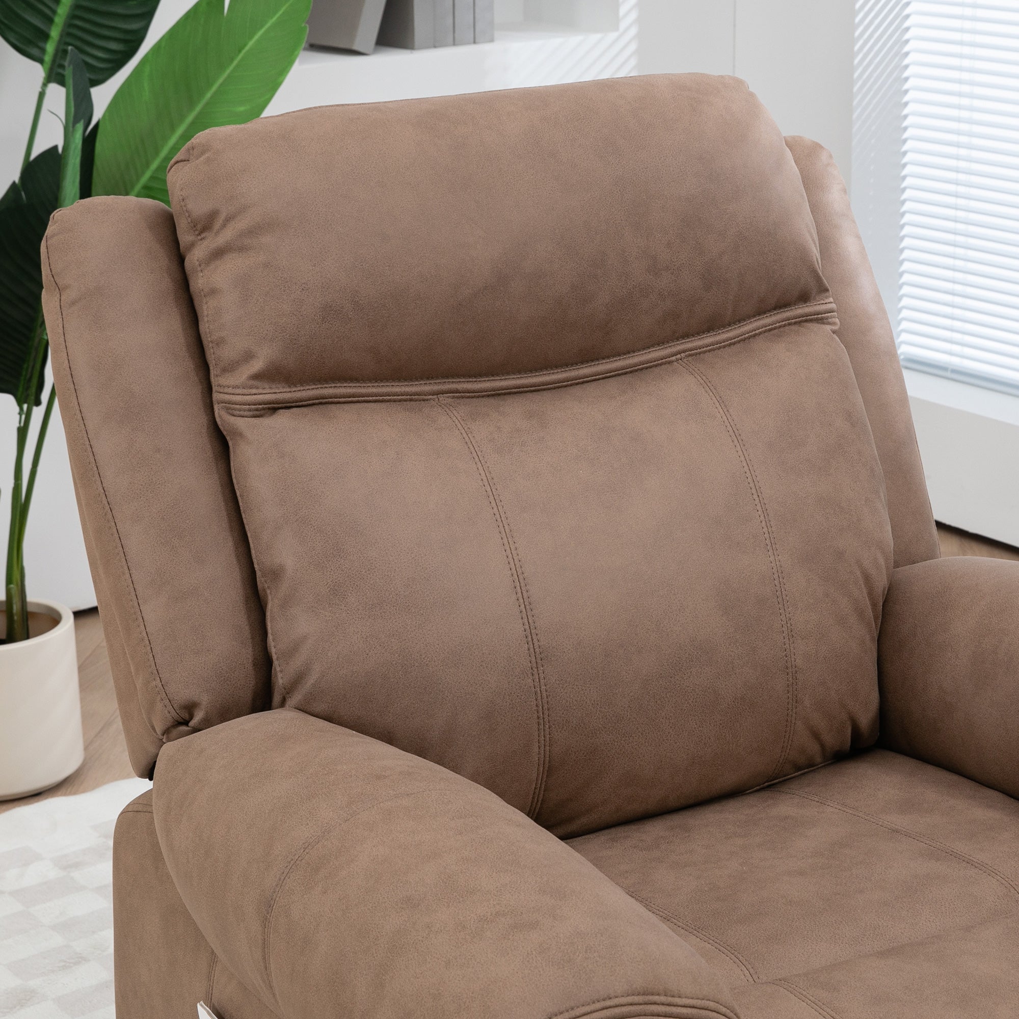 Manual Recliner Chair with Vibration Massage, Side Pockets, Microfibre Reclining Chair for Living Room, Brown Single Sofas   at Gallery Canada