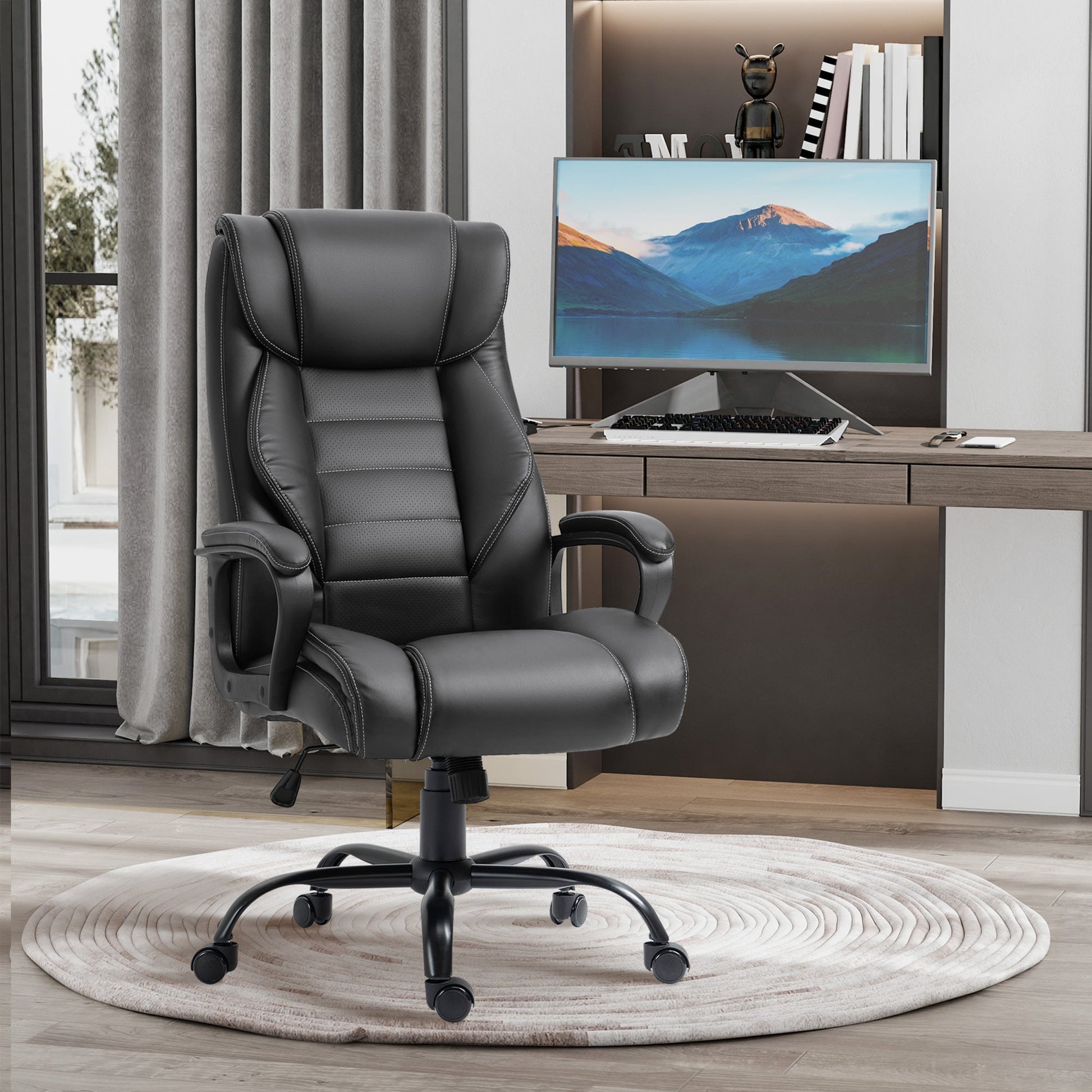 Massage Office Chair, High Back Executive Office Chair with 6-Point Vibration, Adjustable Height, Swivel Seat and Rocking Function, Black Massage Chairs   at Gallery Canada