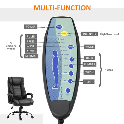 Massage Office Chair, High Back Executive Office Chair with 6-Point Vibration, Adjustable Height, Swivel Seat and Rocking Function, Black Massage Chairs   at Gallery Canada