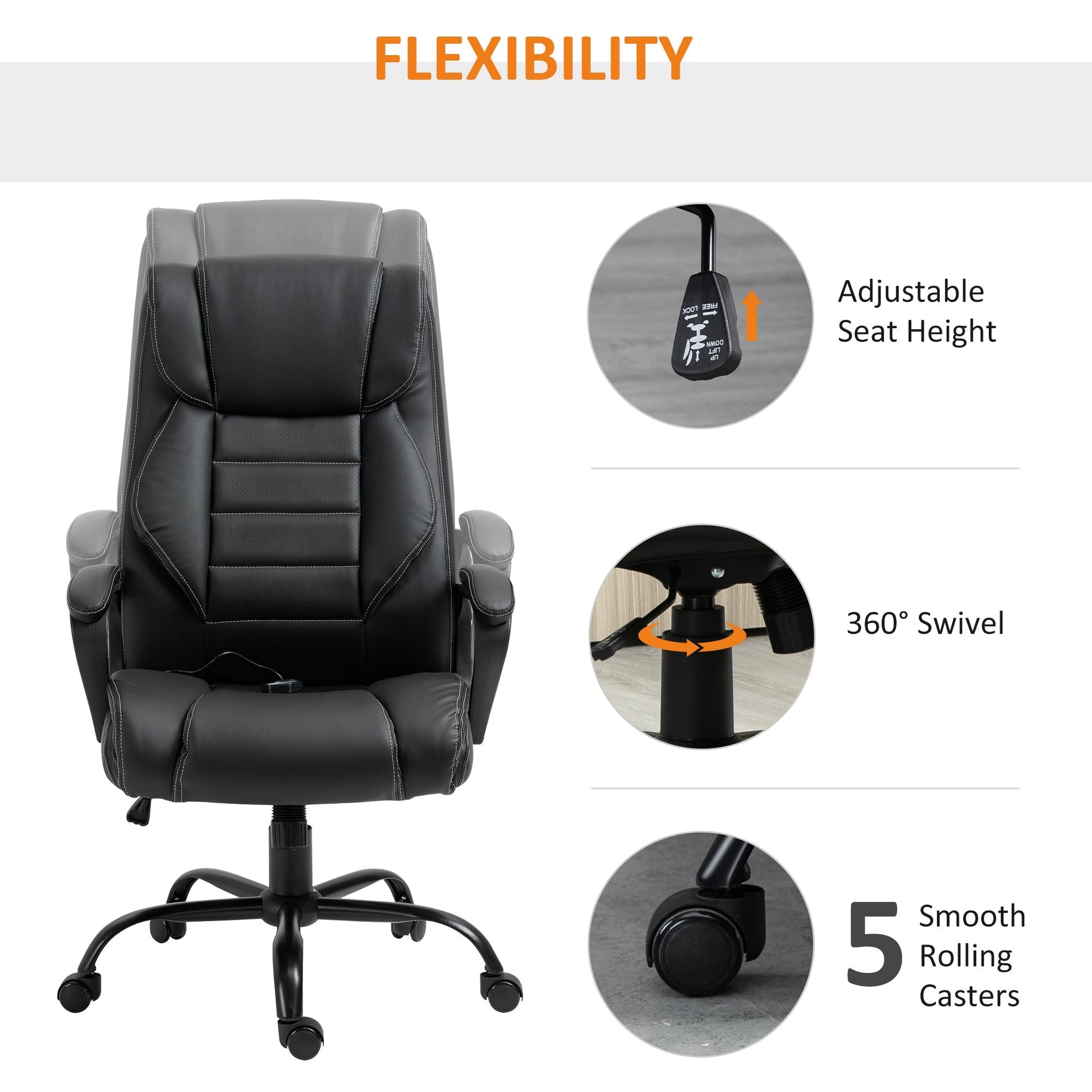 Massage Office Chair, High Back Executive Office Chair with 6-Point Vibration, Adjustable Height, Swivel Seat and Rocking Function, Black Massage Chairs   at Gallery Canada