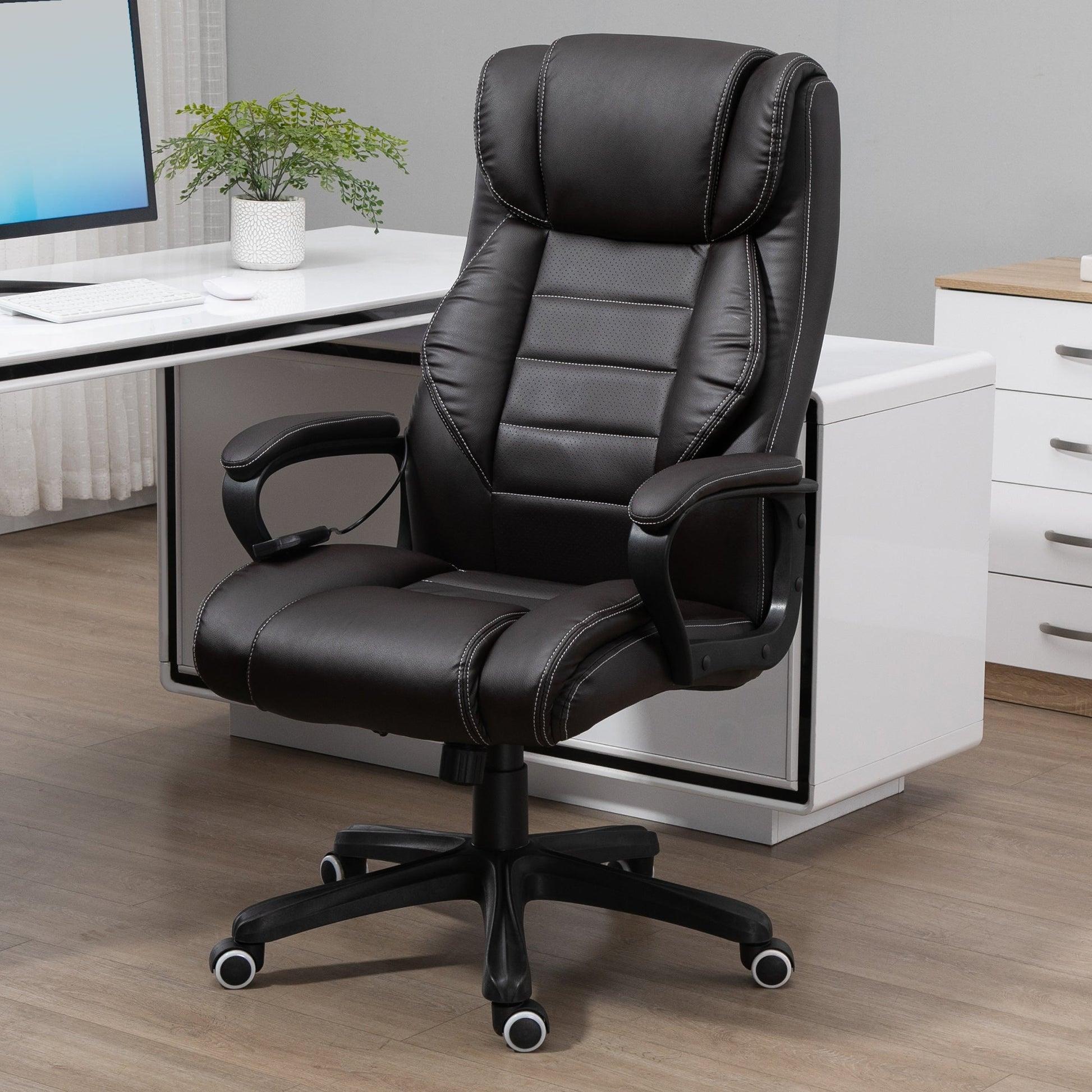 Massage Office Chair, High Back Executive Office Chair with 6-Point Vibration, Adjustable Height, Swivel Seat and Rocking Function, Brown Massage Chairs   at Gallery Canada