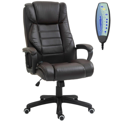 Massage Office Chair, High Back Executive Office Chair with 6-Point Vibration, Adjustable Height, Swivel Seat and Rocking Function, Brown Massage Chairs Brown  at Gallery Canada