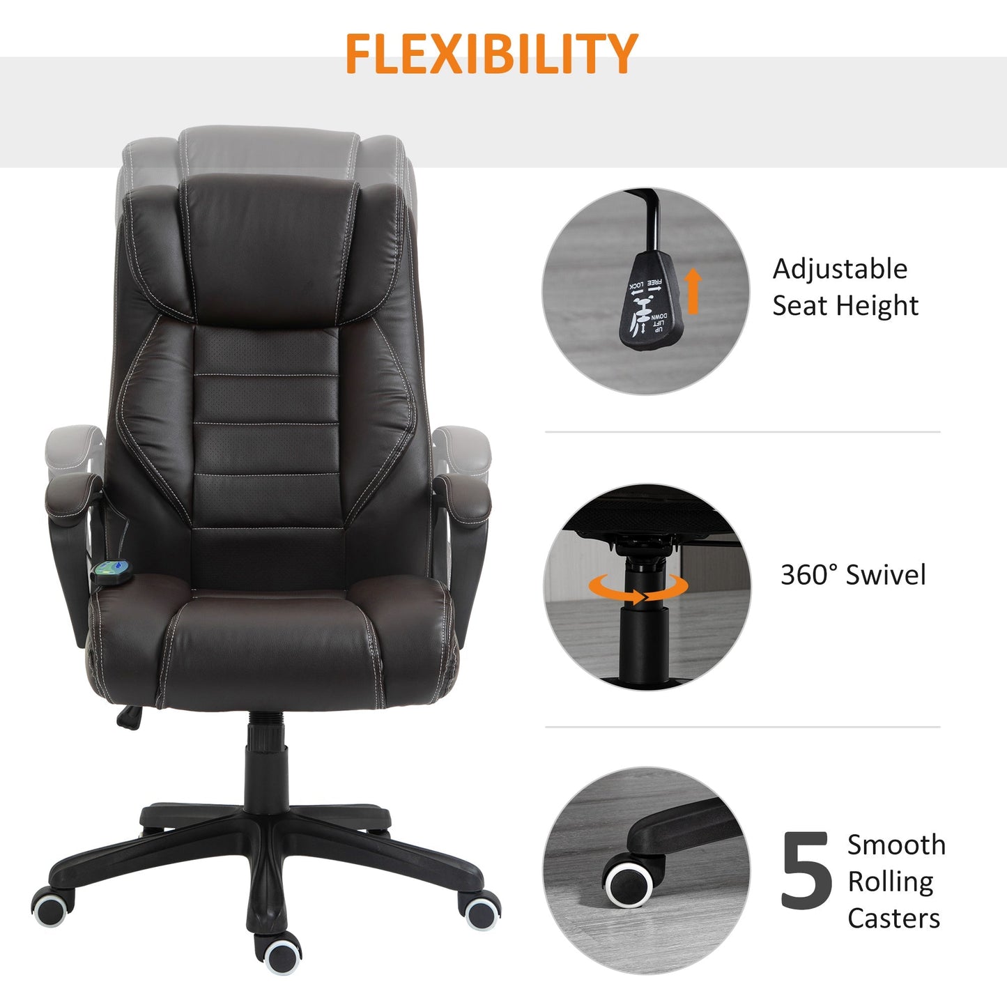 Massage Office Chair, High Back Executive Office Chair with 6-Point Vibration, Adjustable Height, Swivel Seat and Rocking Function, Brown Massage Chairs   at Gallery Canada