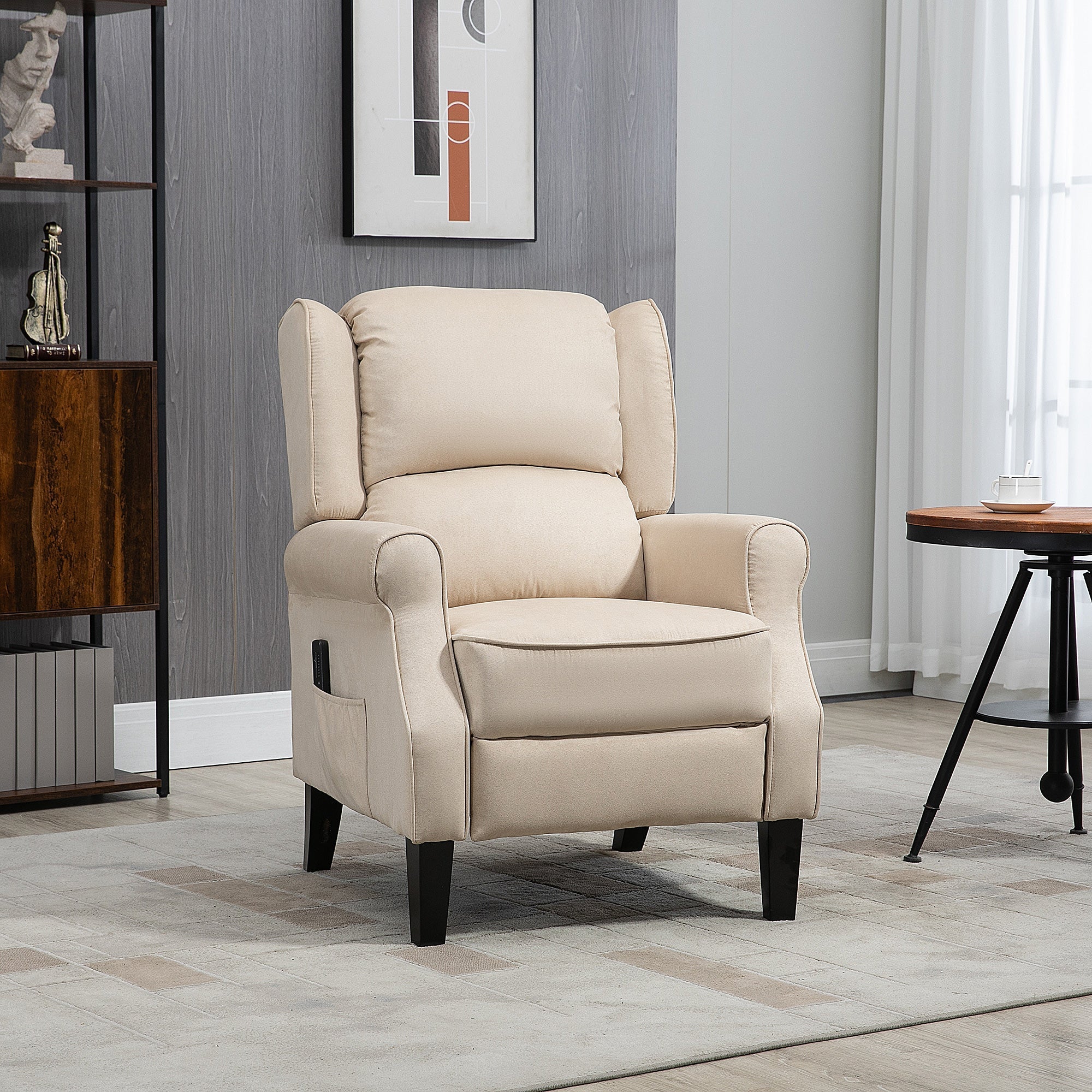 Wingback Massage Recliner Chair with Remote, Footrest, Side Pockets, Beige Single Sofas   at Gallery Canada