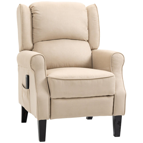 Wingback Massage Recliner Chair with Remote, Footrest, Side Pockets, Beige