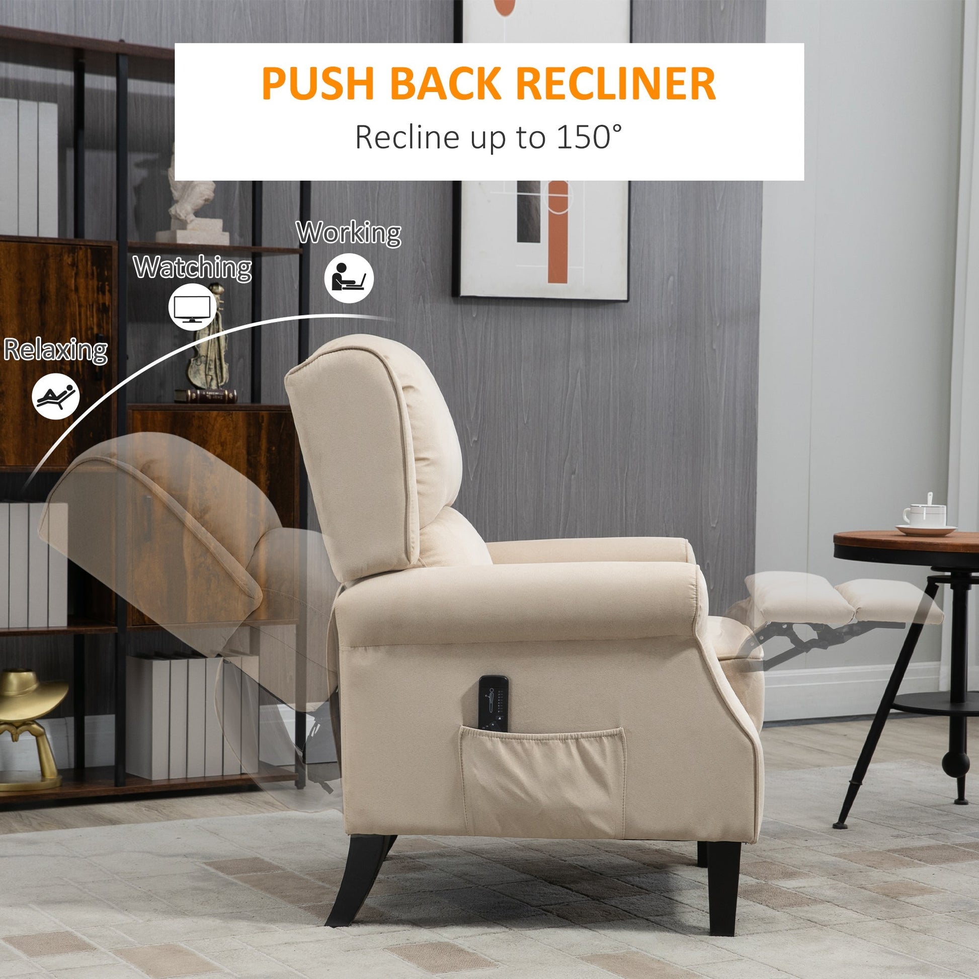 Wingback Massage Recliner Chair with Remote, Footrest, Side Pockets, Beige Single Sofas   at Gallery Canada