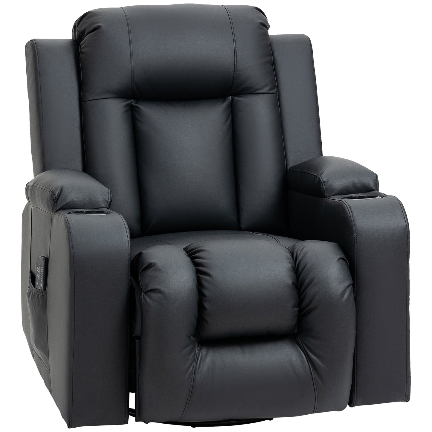 Massage Recliner Chair for Living Room with 8 Vibration Points, PU Leather Reclining Chair with Cup Holders, Swivel Base, Rocking Function, Black Single Sofas   at Gallery Canada