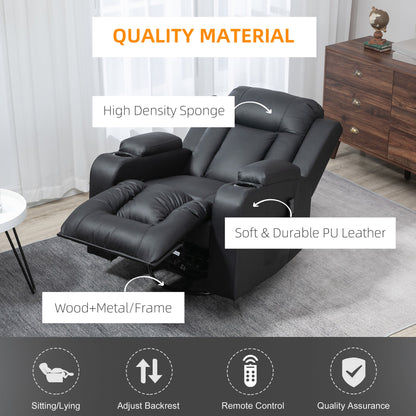 Massage Recliner Chair for Living Room with 8 Vibration Points, PU Leather Reclining Chair with Cup Holders, Swivel Base, Rocking Function, Black Single Sofas   at Gallery Canada