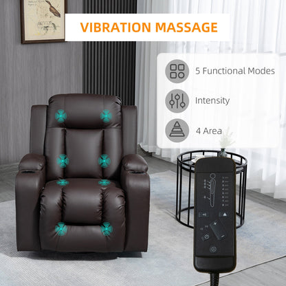 Massage Recliner Chair for Living Room with 8 Vibration Points, PU Leather Reclining Chair with Cup Holders, Swivel Base, Rocking Function, Brown Single Sofas   at Gallery Canada