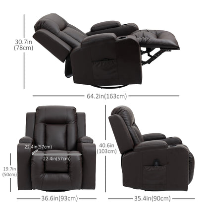 Massage Recliner Chair for Living Room with 8 Vibration Points, PU Leather Reclining Chair with Cup Holders, Swivel Base, Rocking Function, Brown Single Sofas   at Gallery Canada