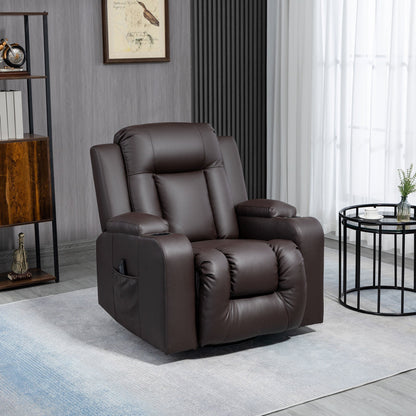 Massage Recliner Chair for Living Room with 8 Vibration Points, PU Leather Reclining Chair with Cup Holders, Swivel Base, Rocking Function, Brown Single Sofas   at Gallery Canada