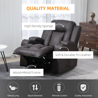 Massage Recliner Chair for Living Room with 8 Vibration Points, PU Leather Reclining Chair with Cup Holders, Swivel Base, Rocking Function, Brown Single Sofas   at Gallery Canada