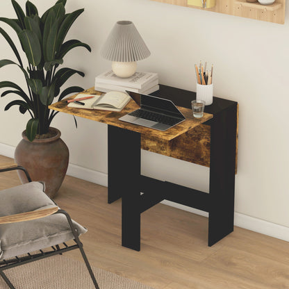 Drop Leaf Dining Table Wood Folding Table Multi-Use Side Table Dining Desk Space Saving Table, Rustic Brown and Black Bar Tables & Dining Tables   at Gallery Canada