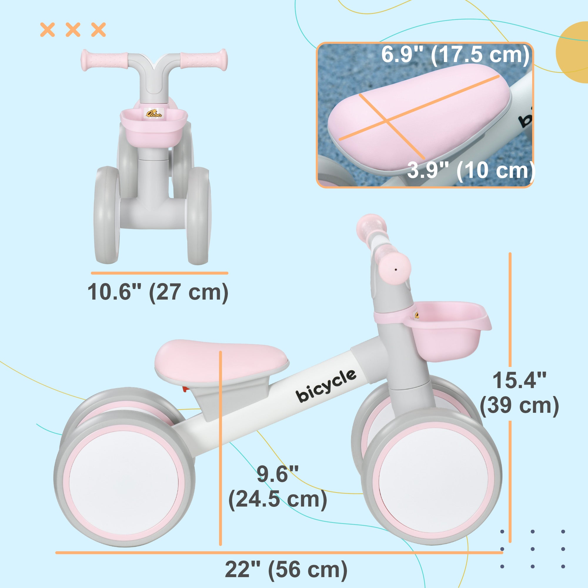 Toddler Balance Bike for 12–36 Months with Adjustable Seat, Removable Basket, 4 Silent Wheels, Pink Riding & Rocking Toys at Gallery Canada