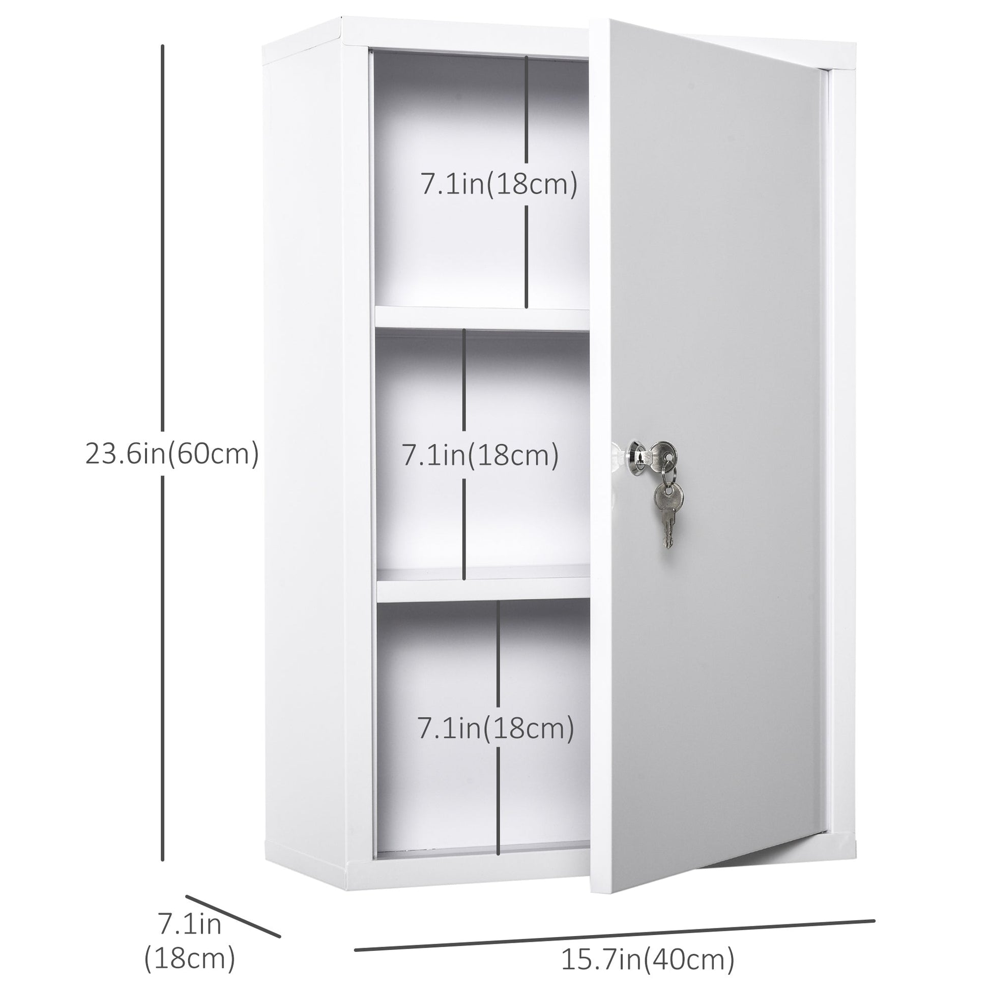 Wall Mount Medicine Cabinet 3 Tier Steel Emergency Box for Bathroom, Lockable with 2 Keys, White Wall Mounted Cabinets   at Gallery Canada