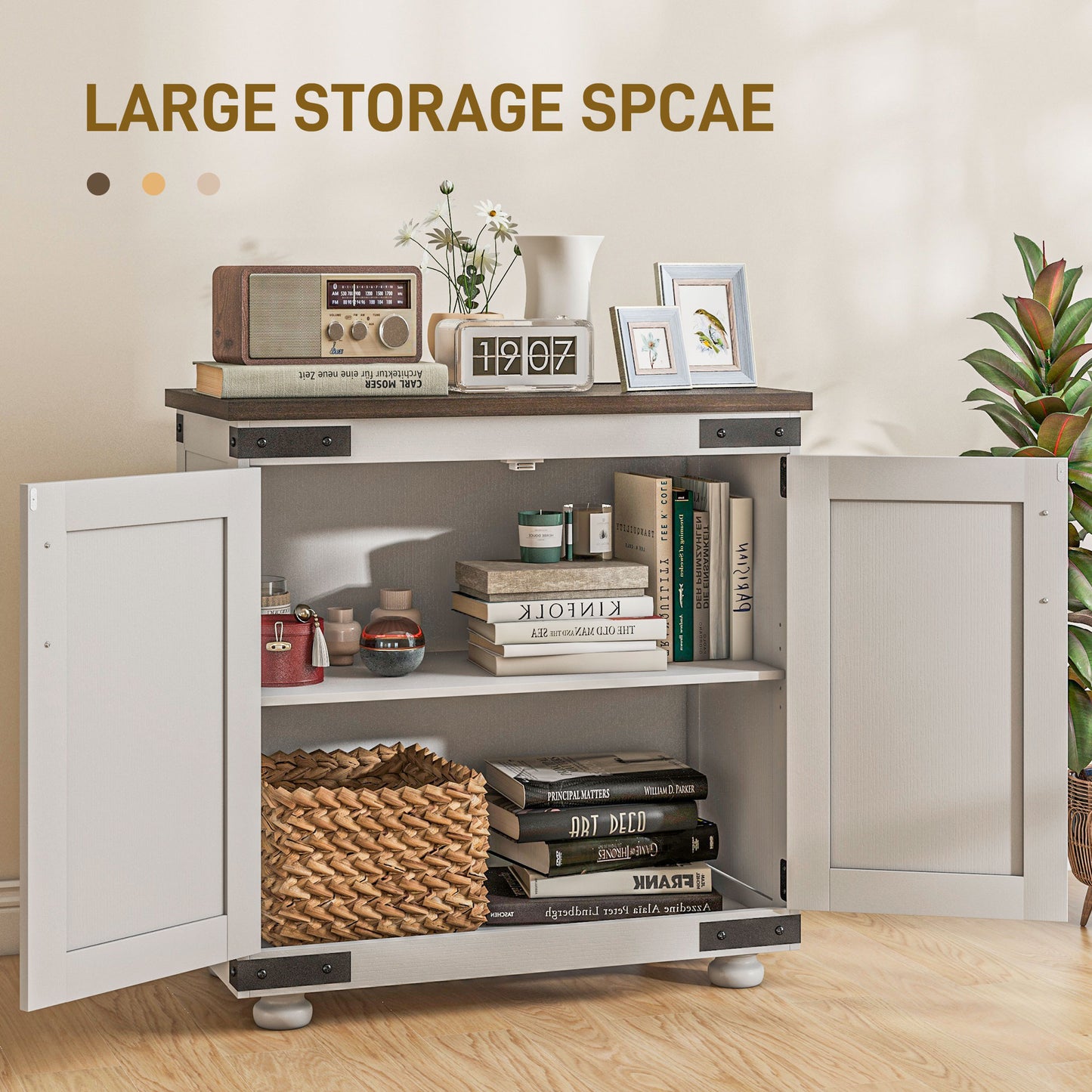 Sideboard Buffet, Kitchen Storage Cabinet with Barn Door and Adjustable Shelves, White and Brown Storage Cabinets   at Gallery Canada