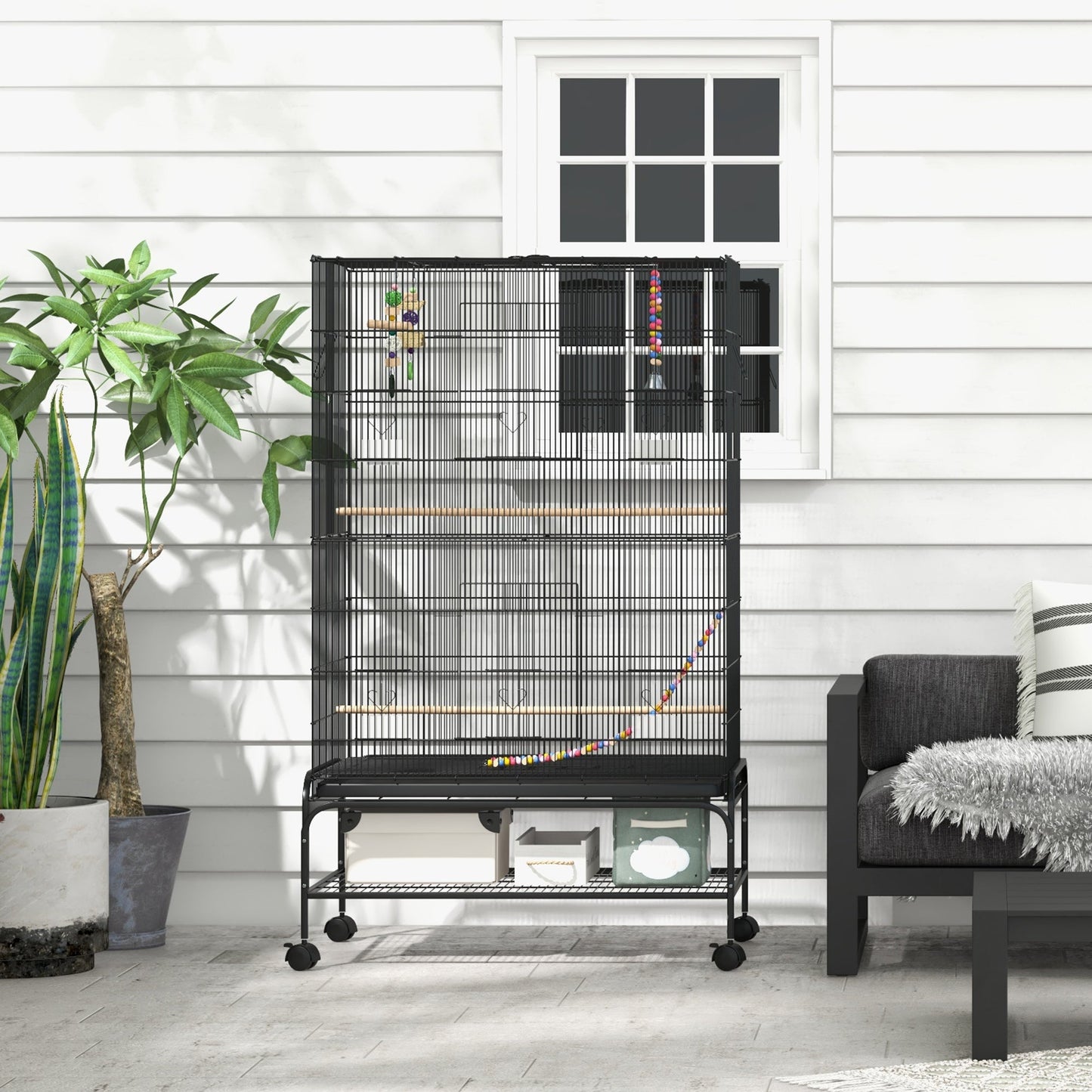 63" Bird Cage w/ Open Top for Budgies, Cockatiels, Lovebirds Finches, Stand, Toys, Removable Tray, Storage Shelf Bird Cages   at Gallery Canada