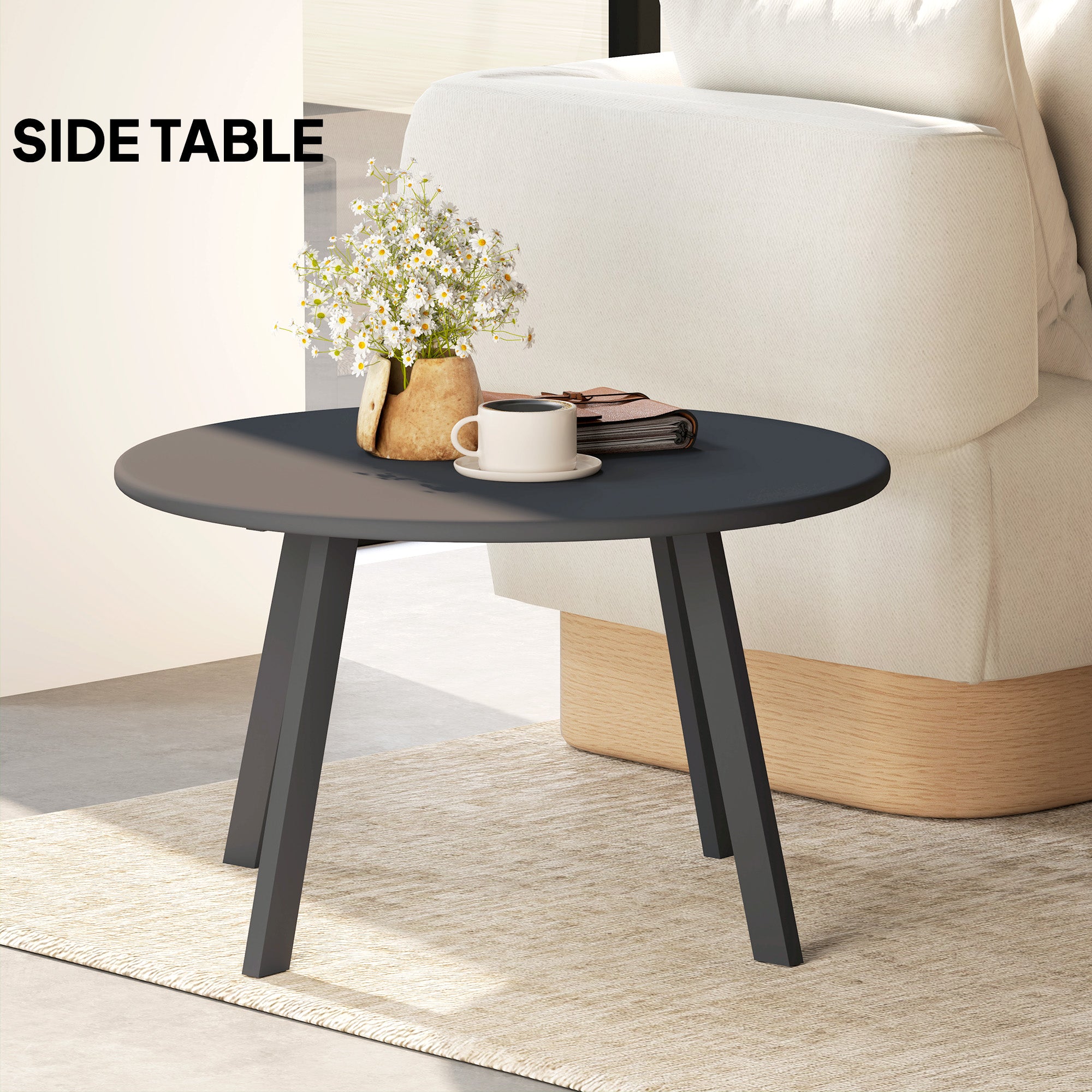 Round Outdoor Side Table, Patio Coffee Table with Metal Frame and Non-Slip Foot Pads, Black Patio Side Tables at Gallery Canada