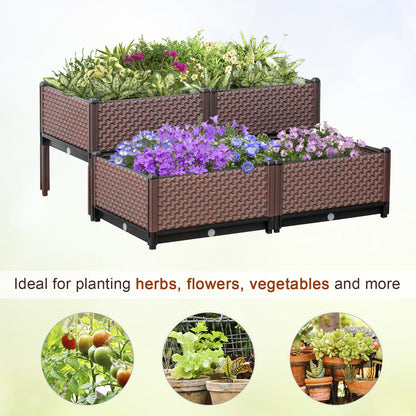 Self-Watering Raised Garden Bed Kit with Drainage Holes, Set of 4, Brown Elevated Garden Beds   at Gallery Canada