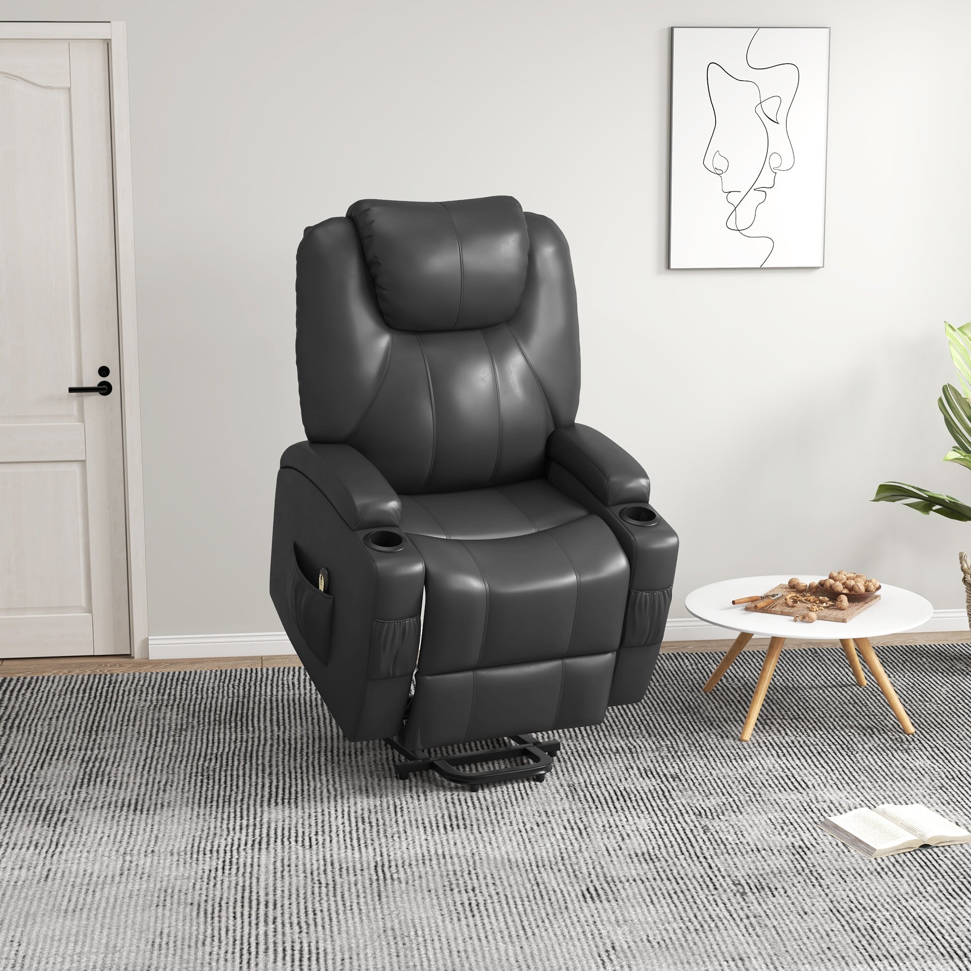 Power Recliner, Electric Lift Chair for Elderly with Footrest, Remote Control, Side Pockets and Cup Holders, Grey Electric Power Lift Chairs   at Gallery Canada