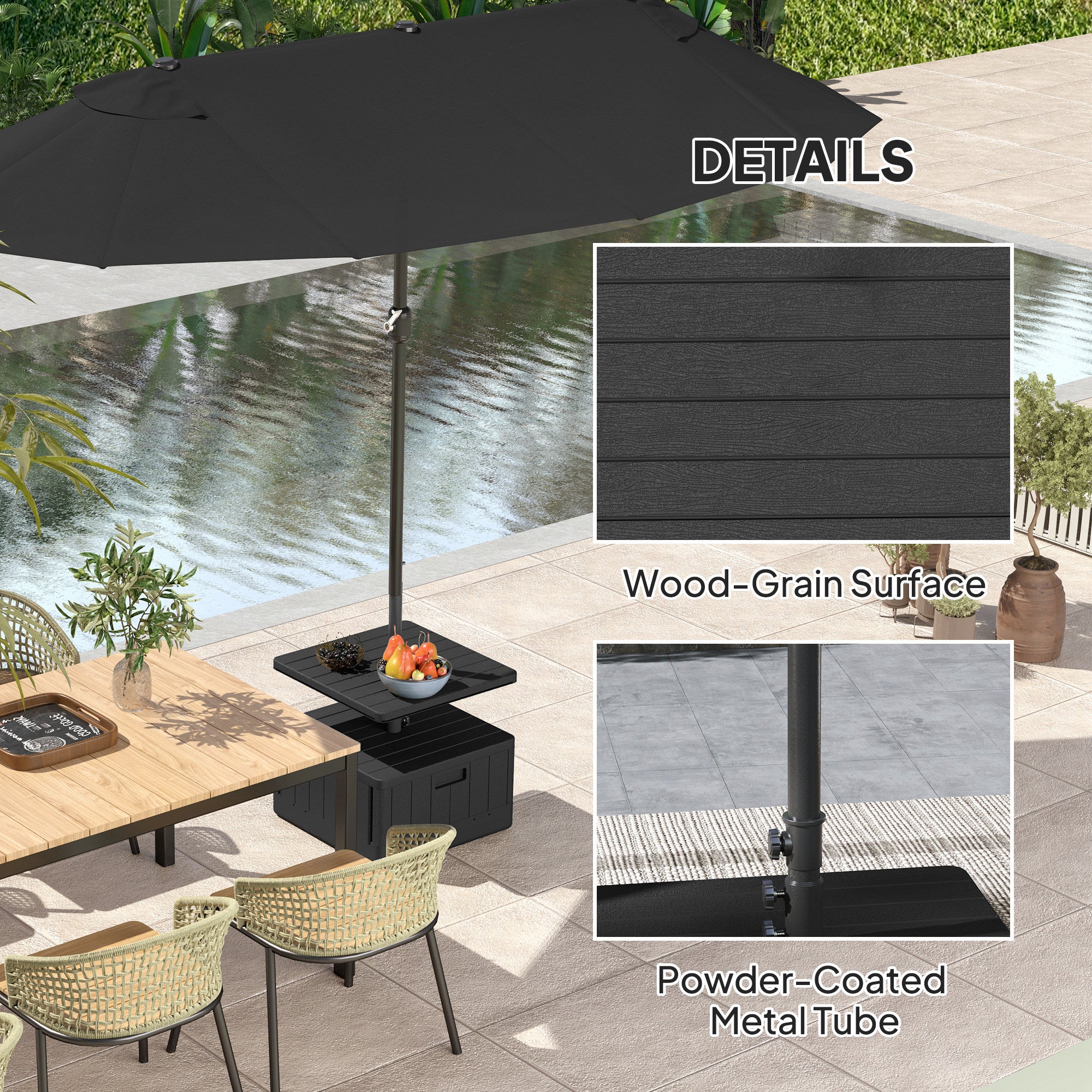 Patio Umbrella Weighted Base with Table Tray, Heavy Duty Umbrella Base with Wheels Handles, 176lbs with Stand Filling, Patio Umbrella Stand Base for Garden Poolside, Black Umbrella Bases at Gallery Canada
