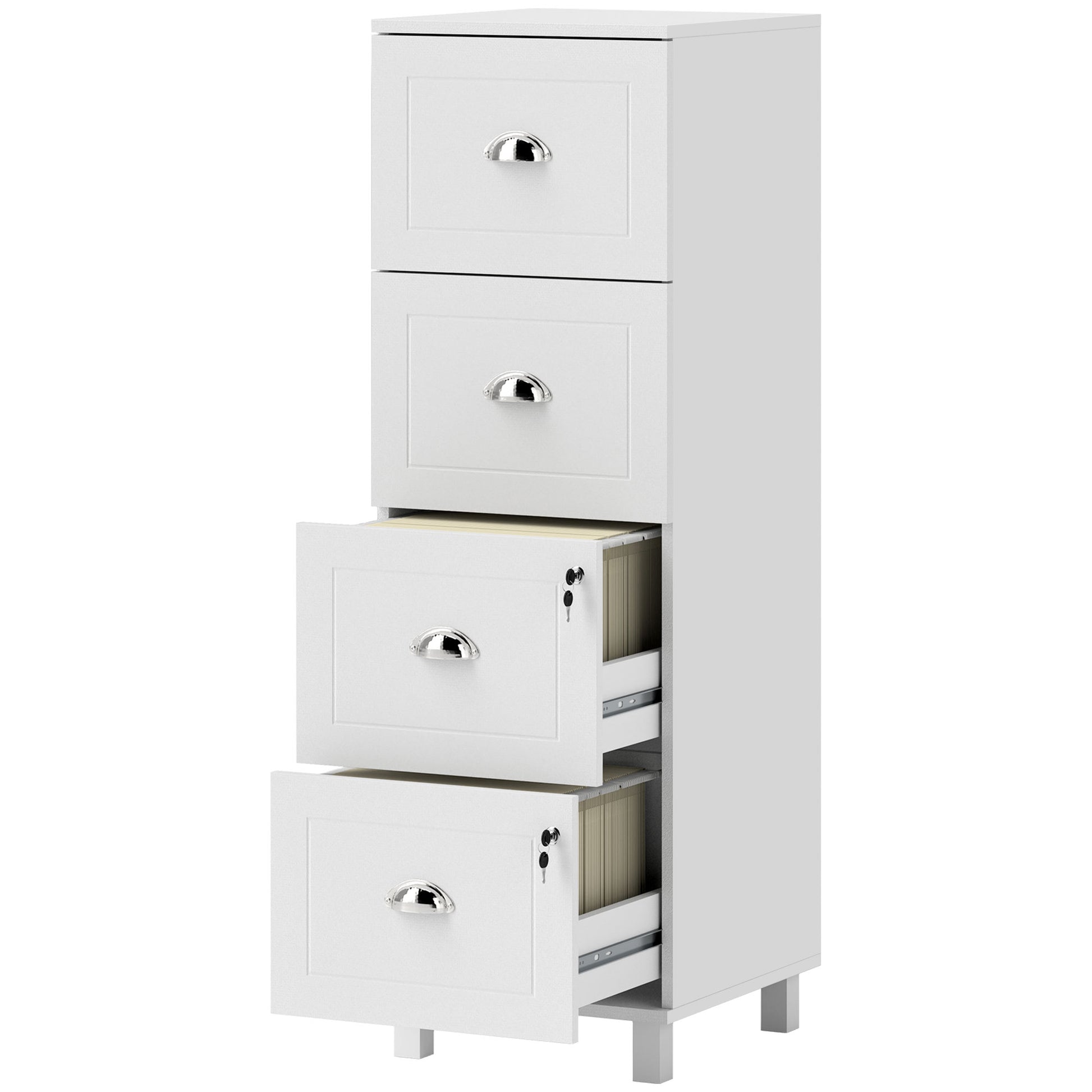 4 Drawer File Cabinet with Lock, Office Filing Cabinet, A4 Letter Size, Hanging File Folders, White Office Cabinets & Cupboards   at Gallery Canada