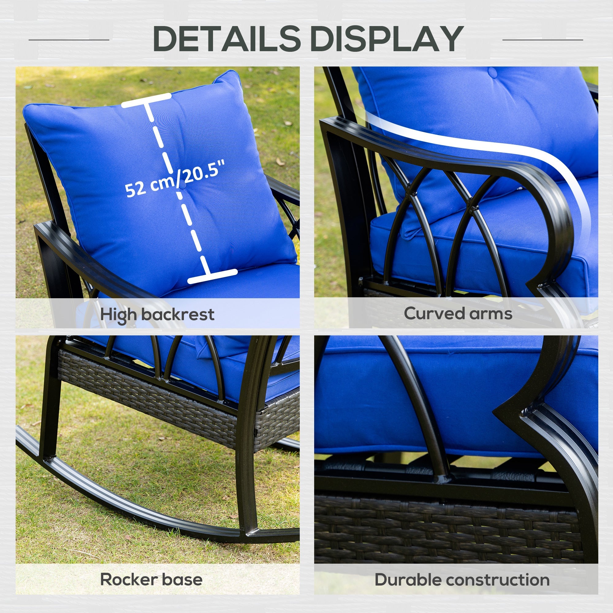 Outdoor Wicker Rocking Chair with Padded Cushions for Garden, Patio, and Backyard, Blue Patio Chairs   at Gallery Canada