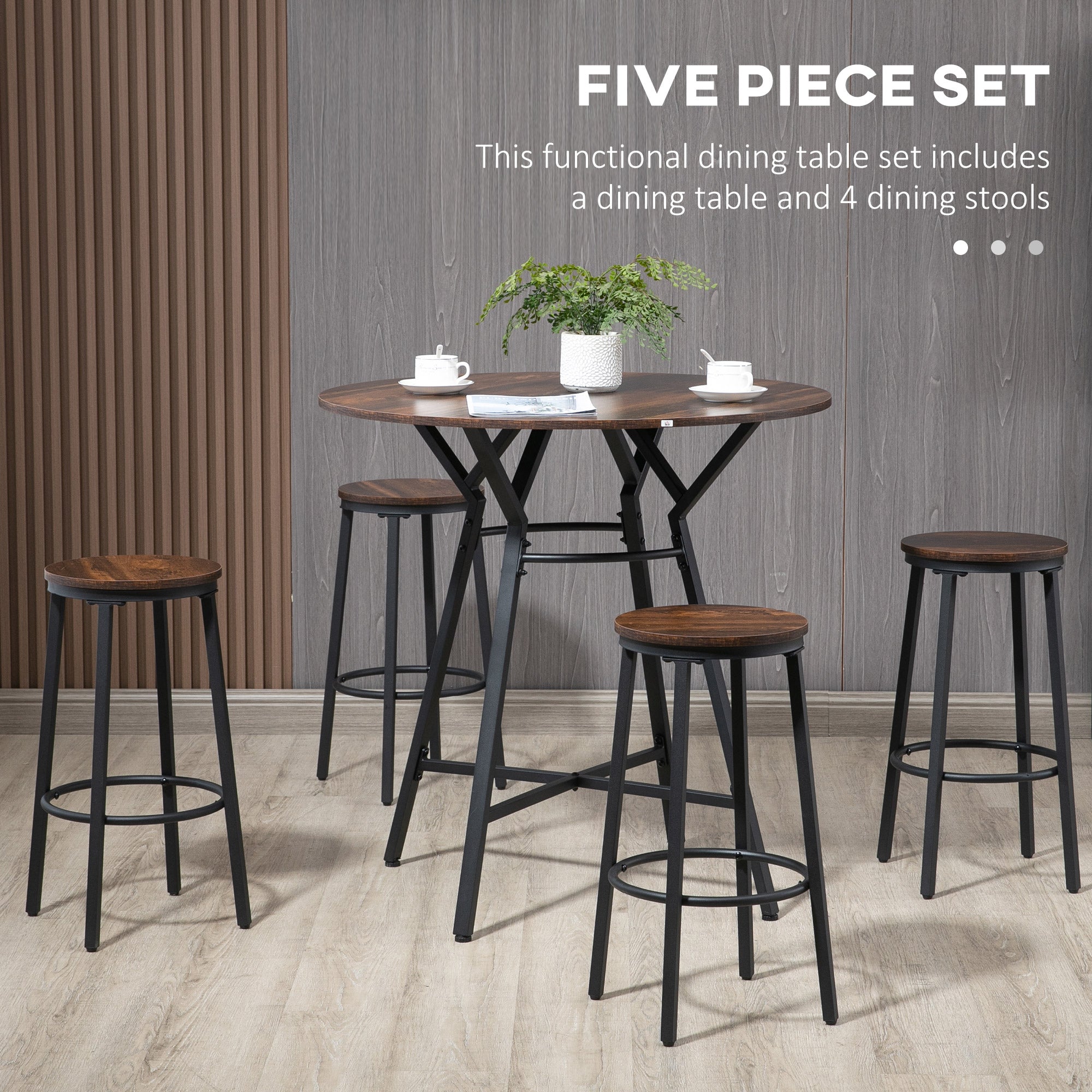 5-Piece Bar Table and Chairs Set, Space Saving Dining Table with 4 Stools for Pub &; Kitchen Bar Sets   at Gallery Canada