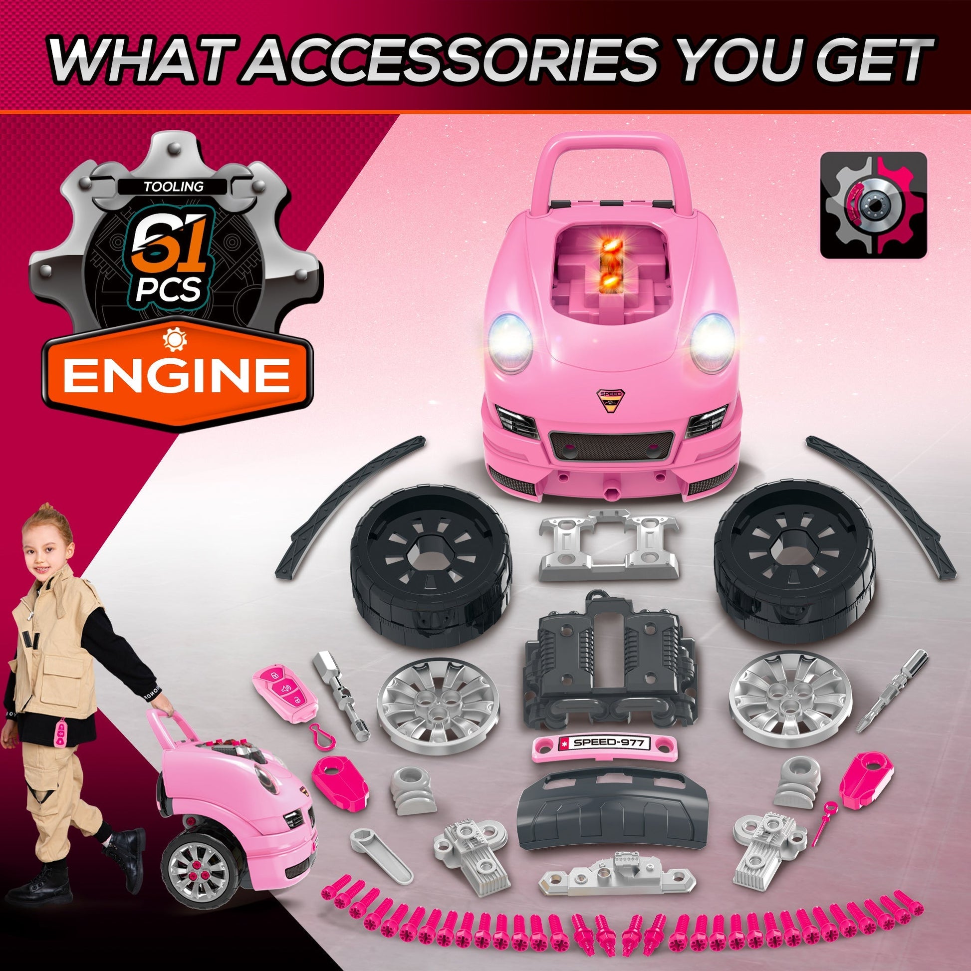 Mechanic Kids Truck Engine Toy Set, Car Service Play Set, Pink Workbench Toy Sets   at Gallery Canada