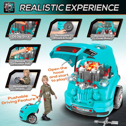 Mechanic Kids Truck Engine Toy Set, Car Service Play Set, Teal Workbench Toy Sets   at Gallery Canada