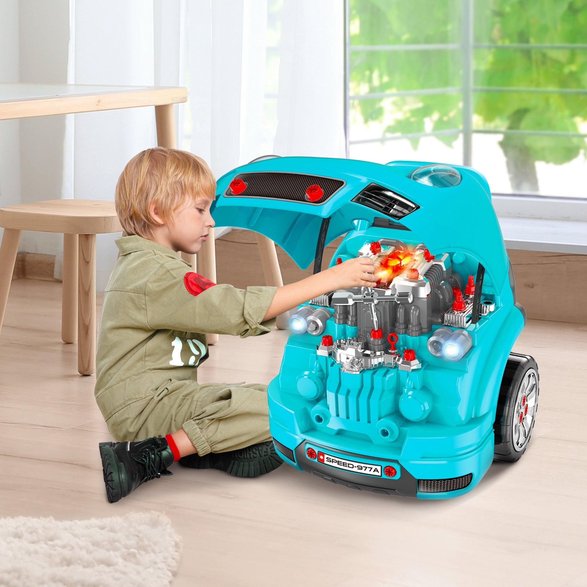 Mechanic Kids Truck Engine Toy Set, Car Service Play Set, Teal Workbench Toy Sets   at Gallery Canada