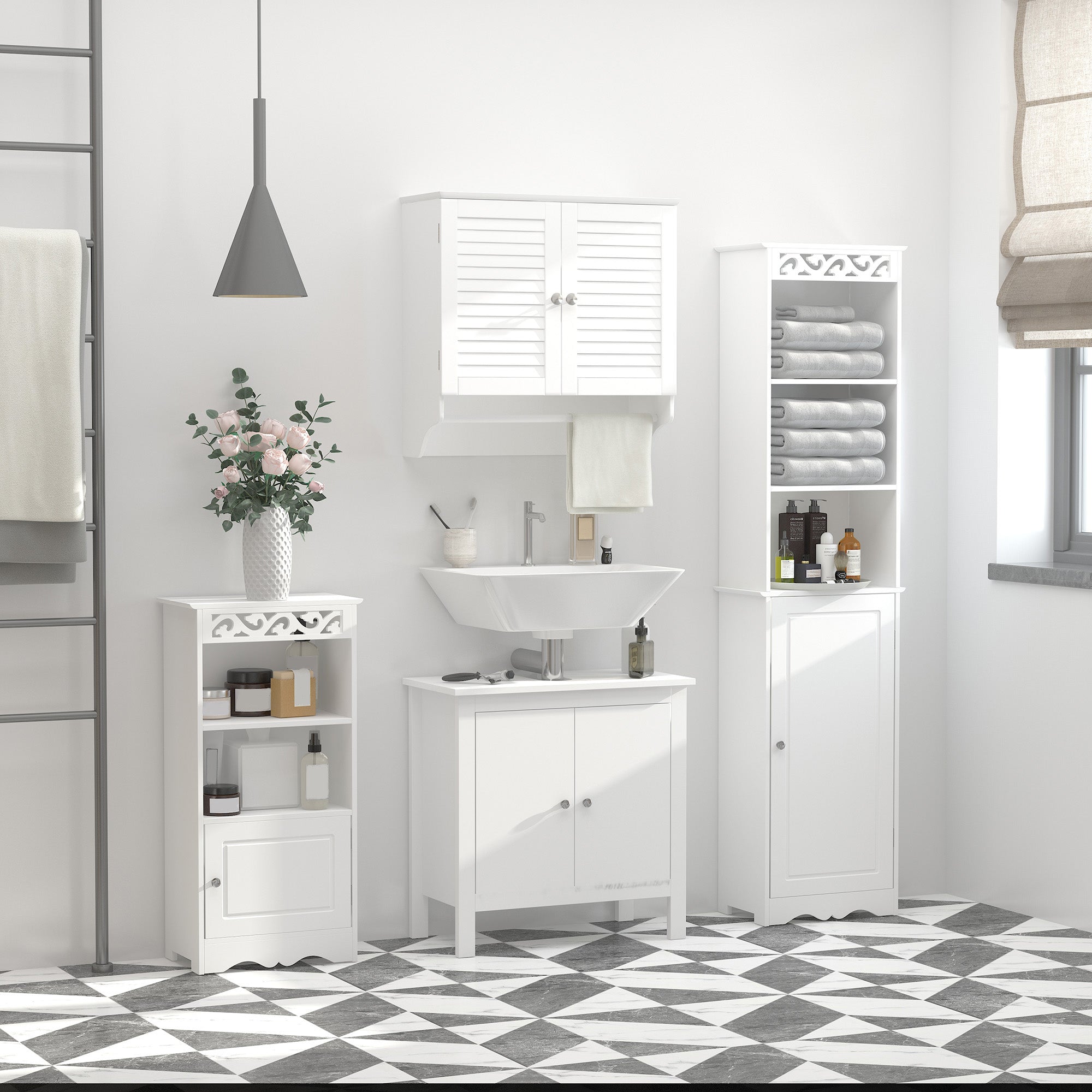 Medicine Cabinet, Concise Bathroom Wall Cabinet with 2 Shutter Doors, Shelf and Towel Rod, White Wall Mounted Cabinets   at Gallery Canada