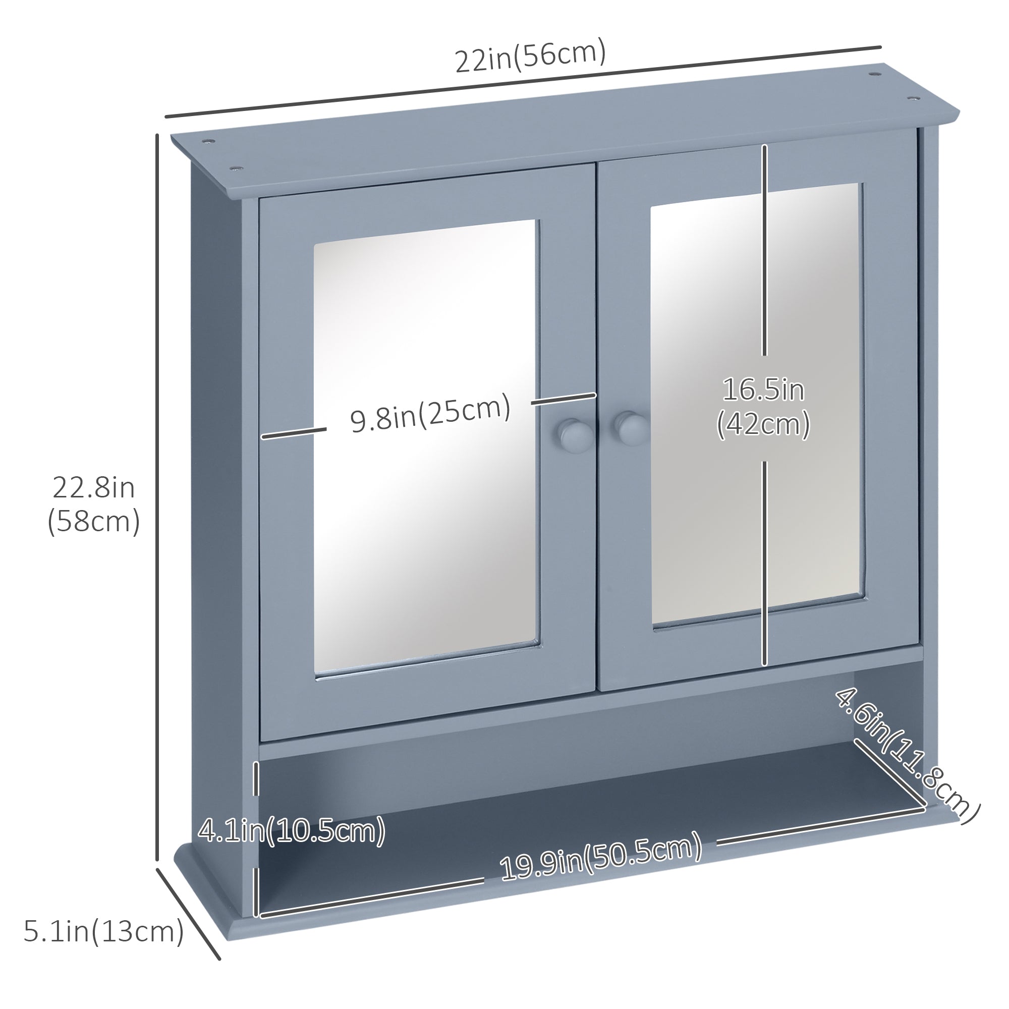 Medicine Cabinet, Wall-Mounted Bathroom Mirror Cabinet with Double Doors, Open Shelf, and Adjustable Shelf - Modern Bathroom Wall Cabinet, Grey Mirror Medicine Cabinets   at Gallery Canada