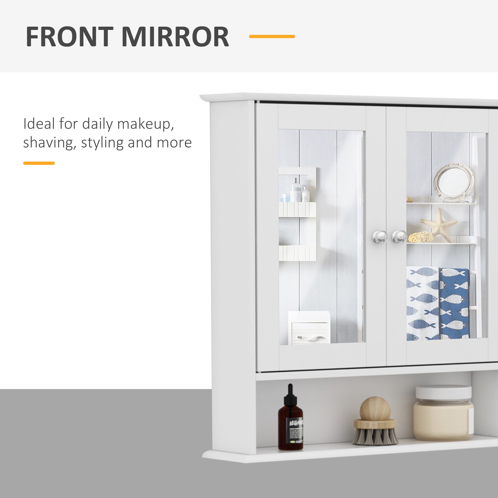 Medicine Cabinet, Wall-Mounted Bathroom Mirror Cabinet with Double Doors, Open Shelf, and Adjustable Shelf - Modern Bathroom Wall Cabinet, White Mirror Medicine Cabinets   at Gallery Canada