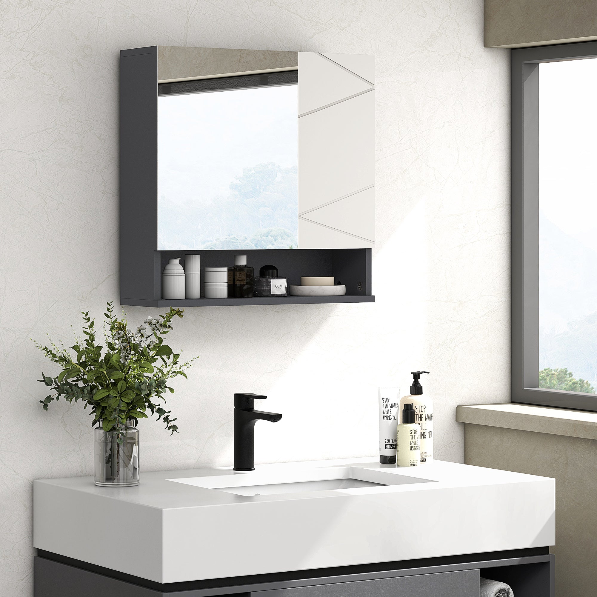 Medicine Cabinet, Wall Mounted Bathroom Mirror Cabinet with Mirrored Door, Adjustable Shelf and Soft Close Mechanism, Light Grey Mirror Medicine Cabinets   at Gallery Canada