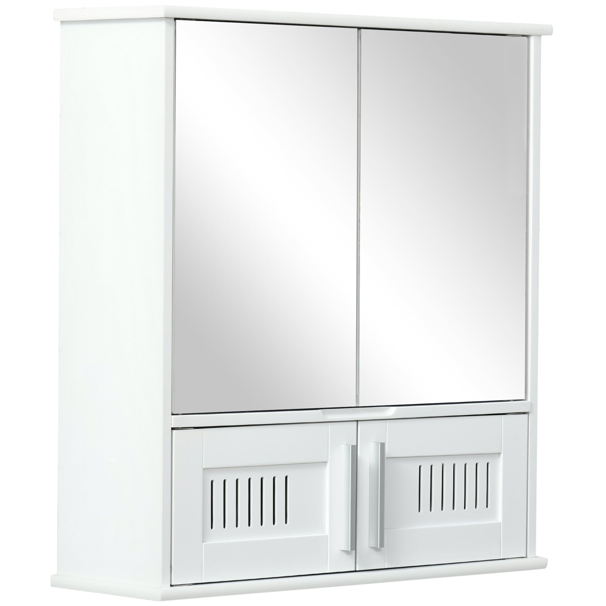 Medicine Cabinet with Mirror, Bathroom Wall Cabinet with 2 Mirrored Doors, 2 Slat Doors and Adjustable Shelf, White Mirror Medicine Cabinets White  at Gallery Canada