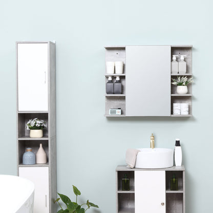 Medicine Cabinet with Mirror, Cement-Like Contemporary Bathroom Wall Cabinet with 6 Open Shelves, Grey Mirror Medicine Cabinets   at Gallery Canada