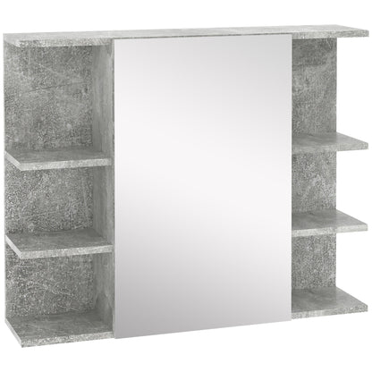 Medicine Cabinet with Mirror, Cement-Like Contemporary Bathroom Wall Cabinet with 6 Open Shelves, Grey Mirror Medicine Cabinets Grey  at Gallery Canada