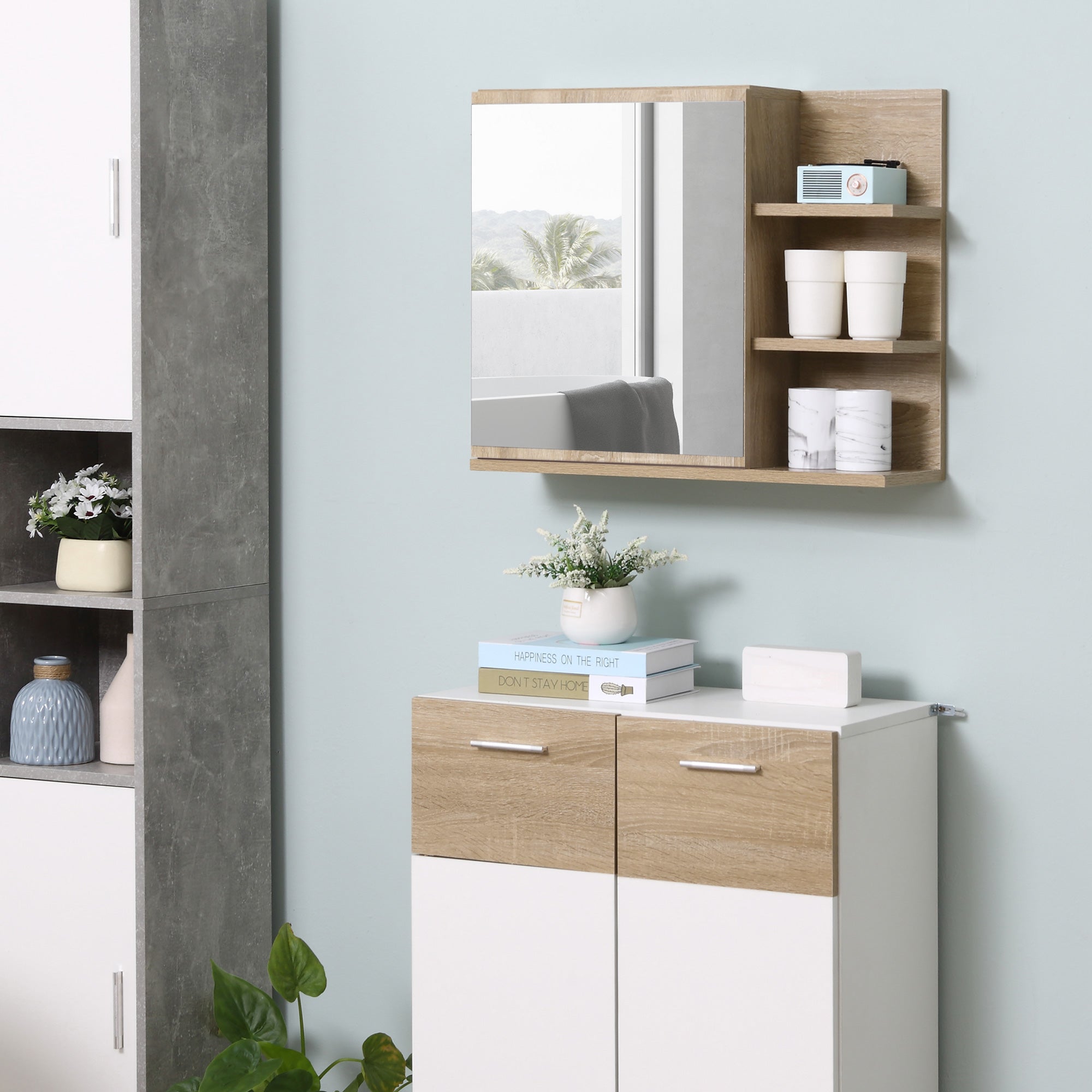 Medicine Cabinet with Mirror, Wall Mounted Bathroom Mirror Cabinet, Bathroom Wall Cabinet with 3 Open Shelves, Natural Mirror Medicine Cabinets   at Gallery Canada