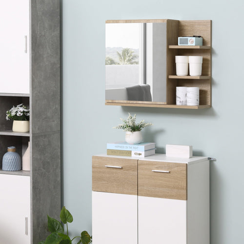 Medicine Cabinet with Mirror, Wall Mounted Bathroom Mirror Cabinet, Bathroom Wall Cabinet with 3 Open Shelves, Natural