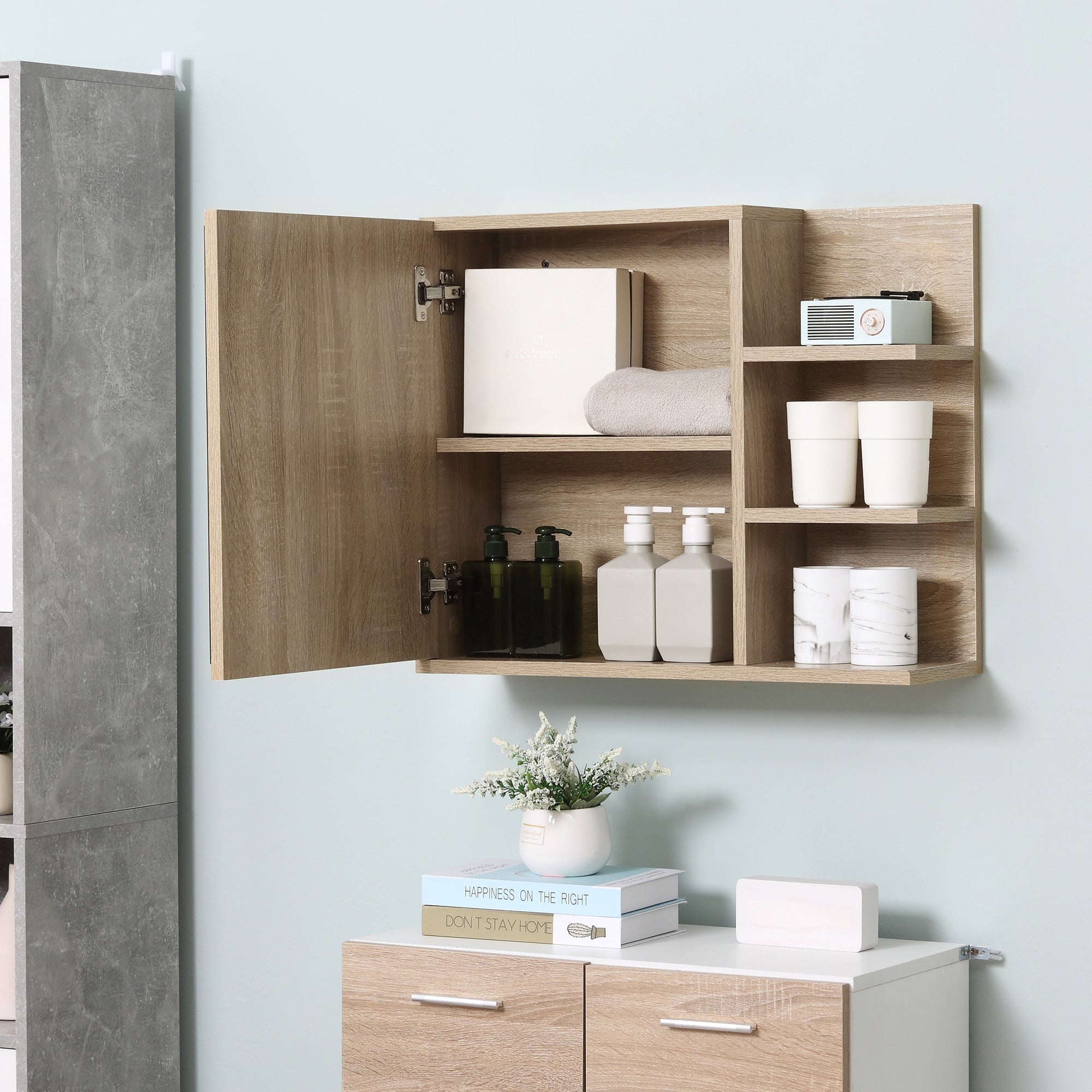 Medicine Cabinet with Mirror, Wall Mounted Bathroom Mirror Cabinet, Bathroom Wall Cabinet with 3 Open Shelves, Natural Mirror Medicine Cabinets   at Gallery Canada