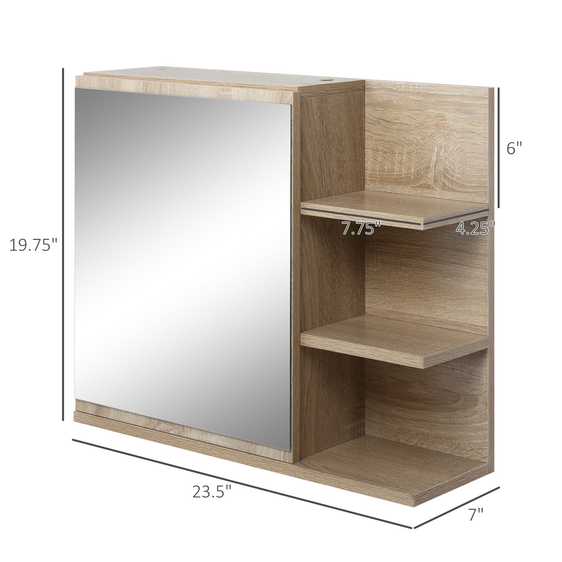 Medicine Cabinet with Mirror, Wall Mounted Bathroom Mirror Cabinet, Bathroom Wall Cabinet with 3 Open Shelves, Natural Mirror Medicine Cabinets   at Gallery Canada