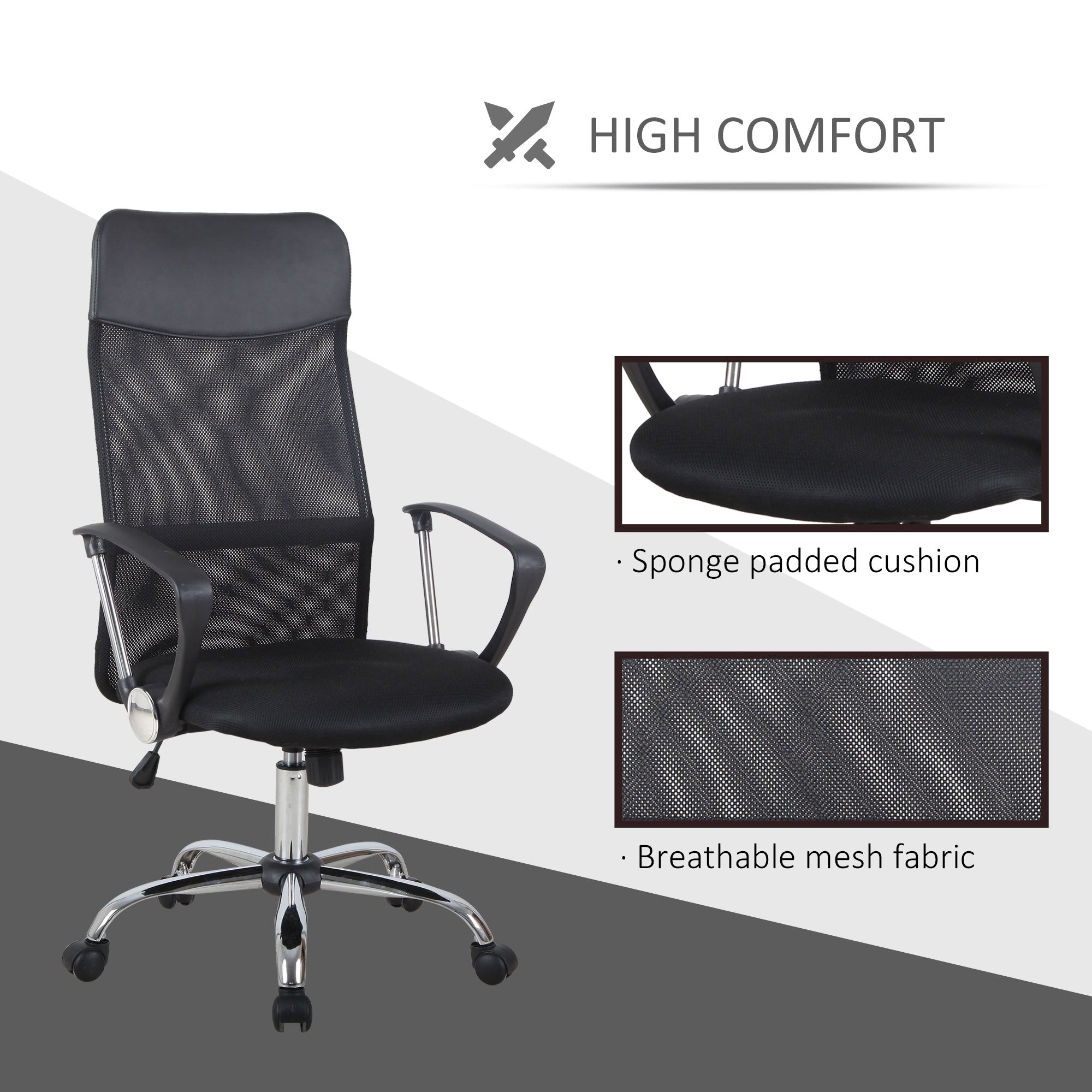 Mesh Office Chair, High Back Desk Chair, Swivel Computer Chair with Adjustable Height, Wheels, Black Task Chairs   at Gallery Canada