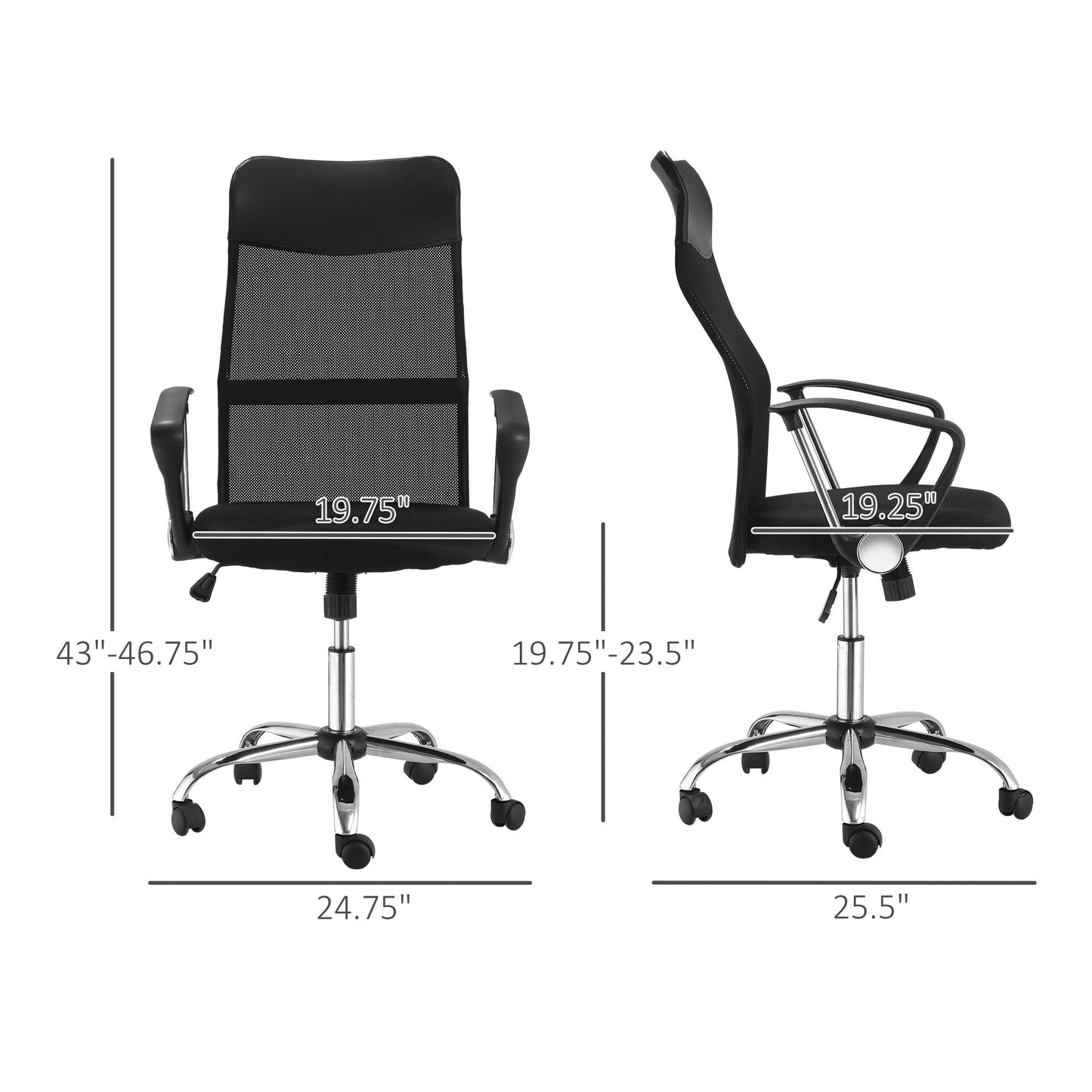 Mesh Office Chair, High Back Desk Chair, Swivel Computer Chair with Adjustable Height, Wheels, Black Task Chairs   at Gallery Canada