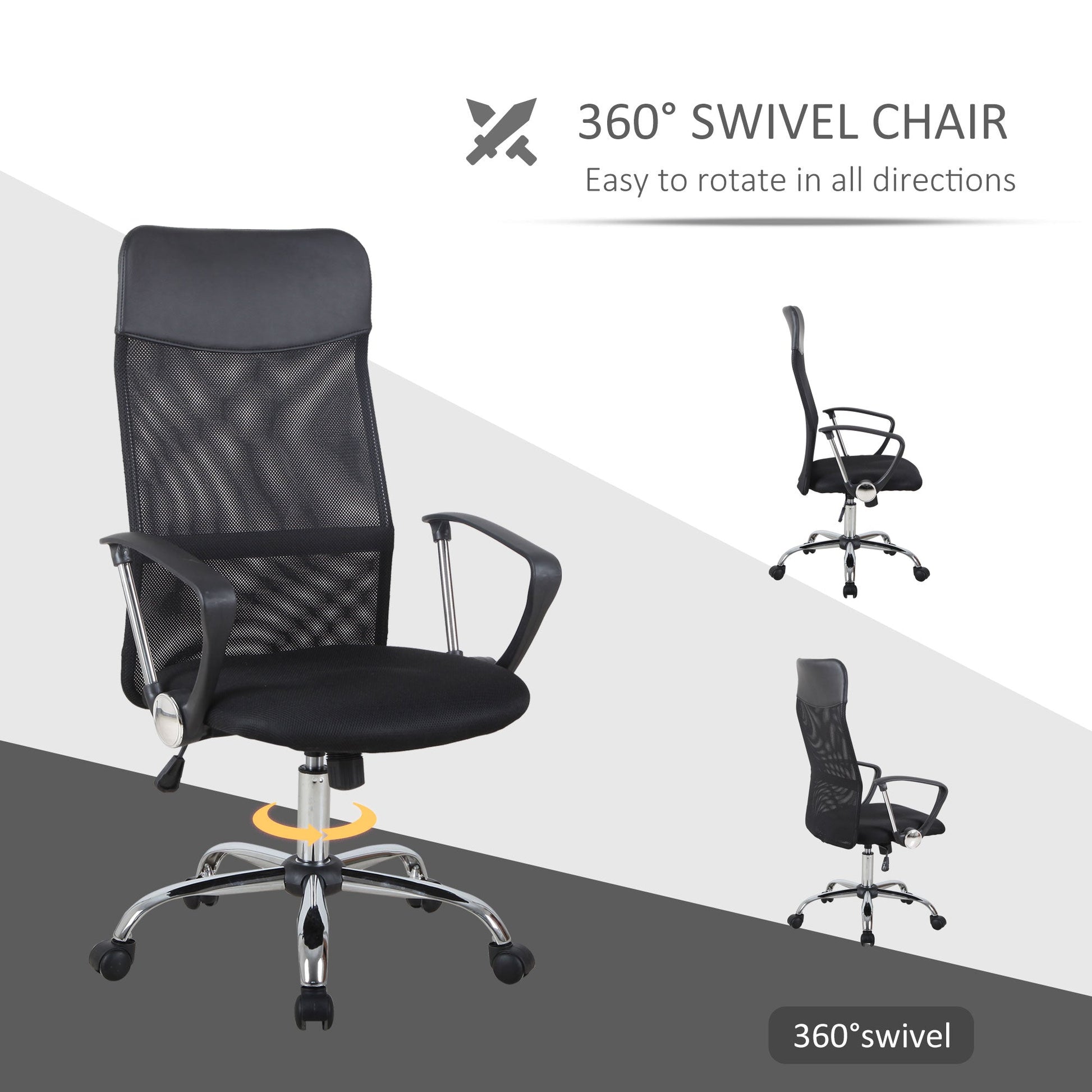 Mesh Office Chair, High Back Desk Chair, Swivel Computer Chair with Adjustable Height, Wheels, Black Task Chairs   at Gallery Canada