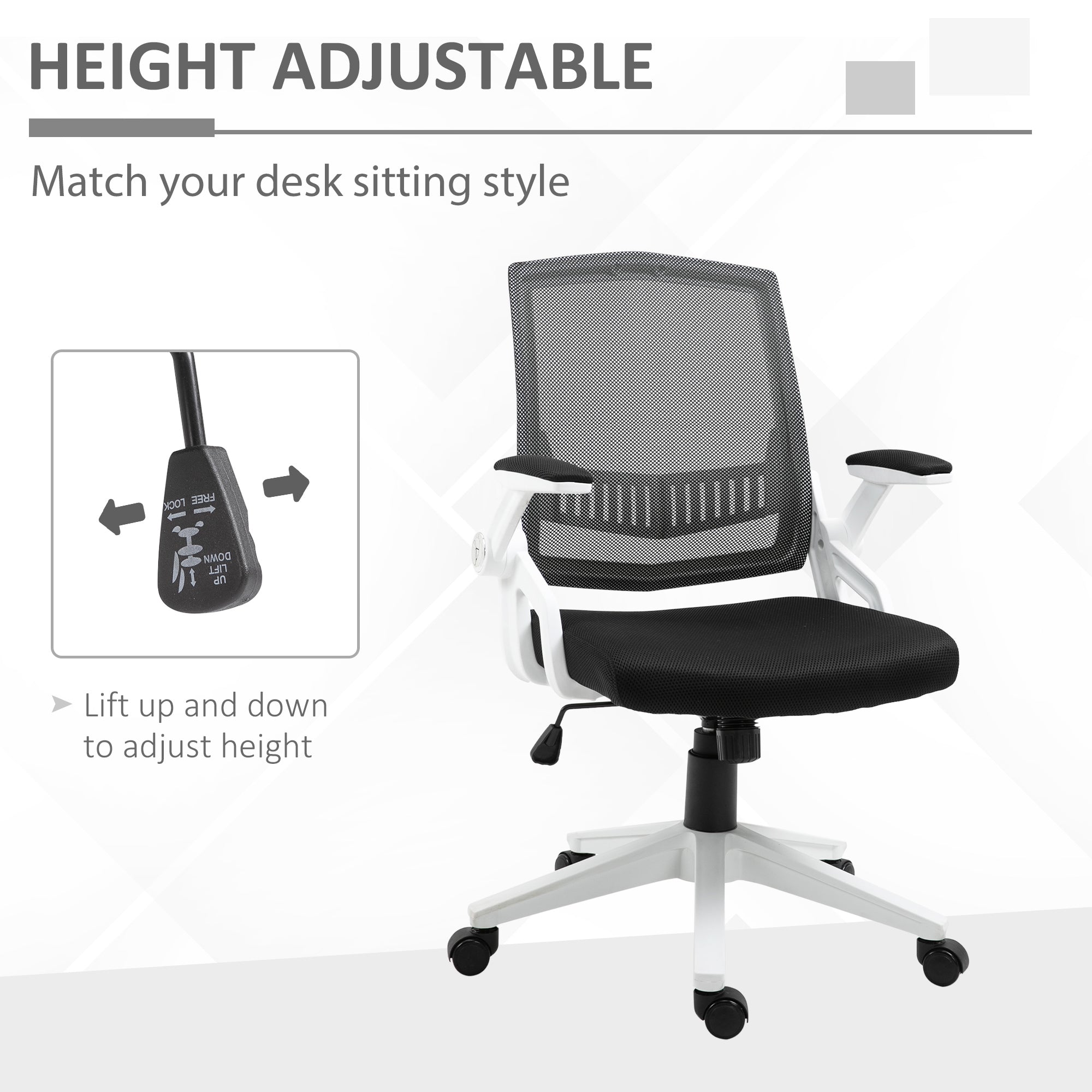 Mesh Office Chair Swivel Task Desk Chair with Lumbar Back Support, Adjustable Height, Flip-Up Arm, Black Task Chairs   at Gallery Canada