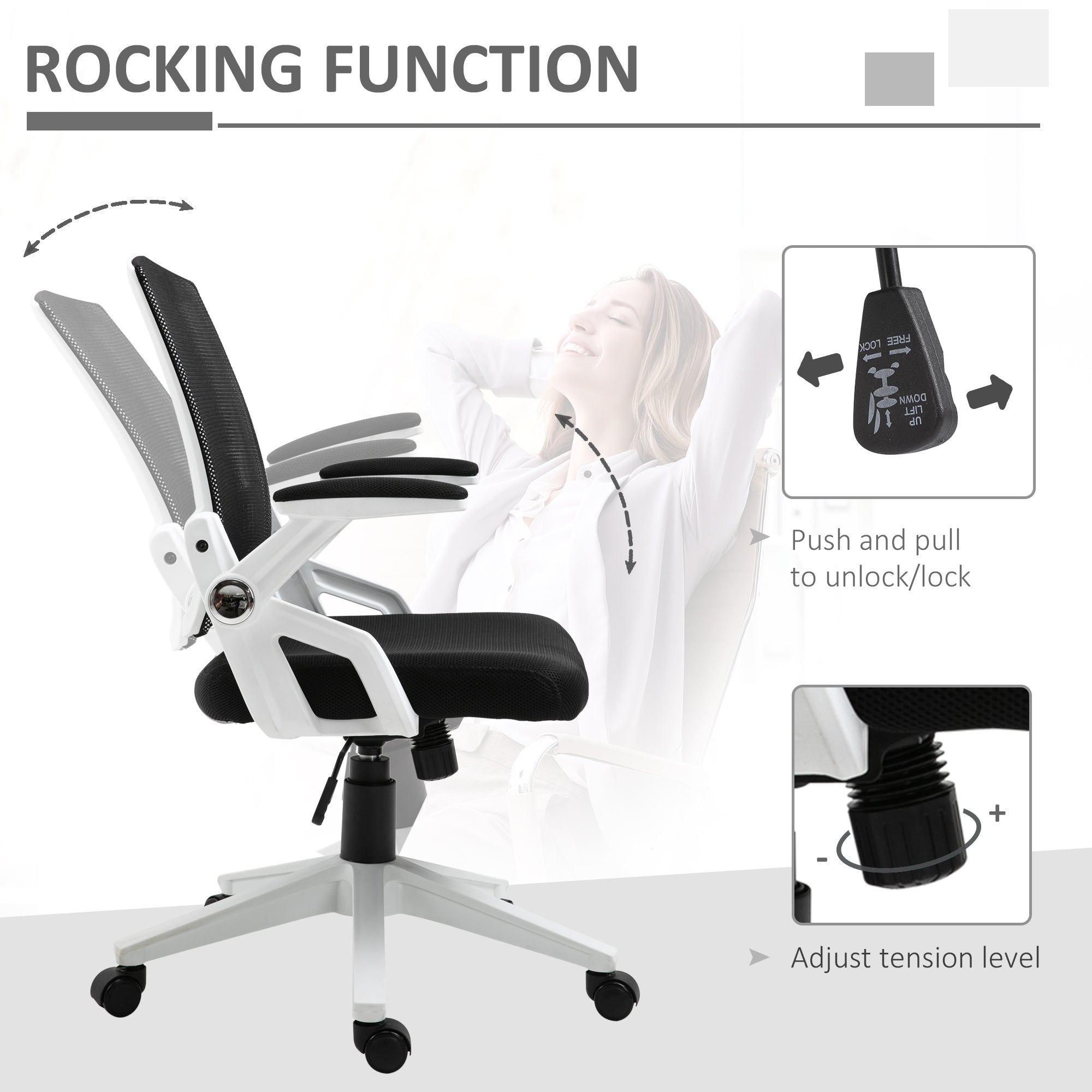 Mesh Office Chair Swivel Task Desk Chair with Lumbar Back Support, Adjustable Height, Flip-Up Arm, Black Task Chairs   at Gallery Canada