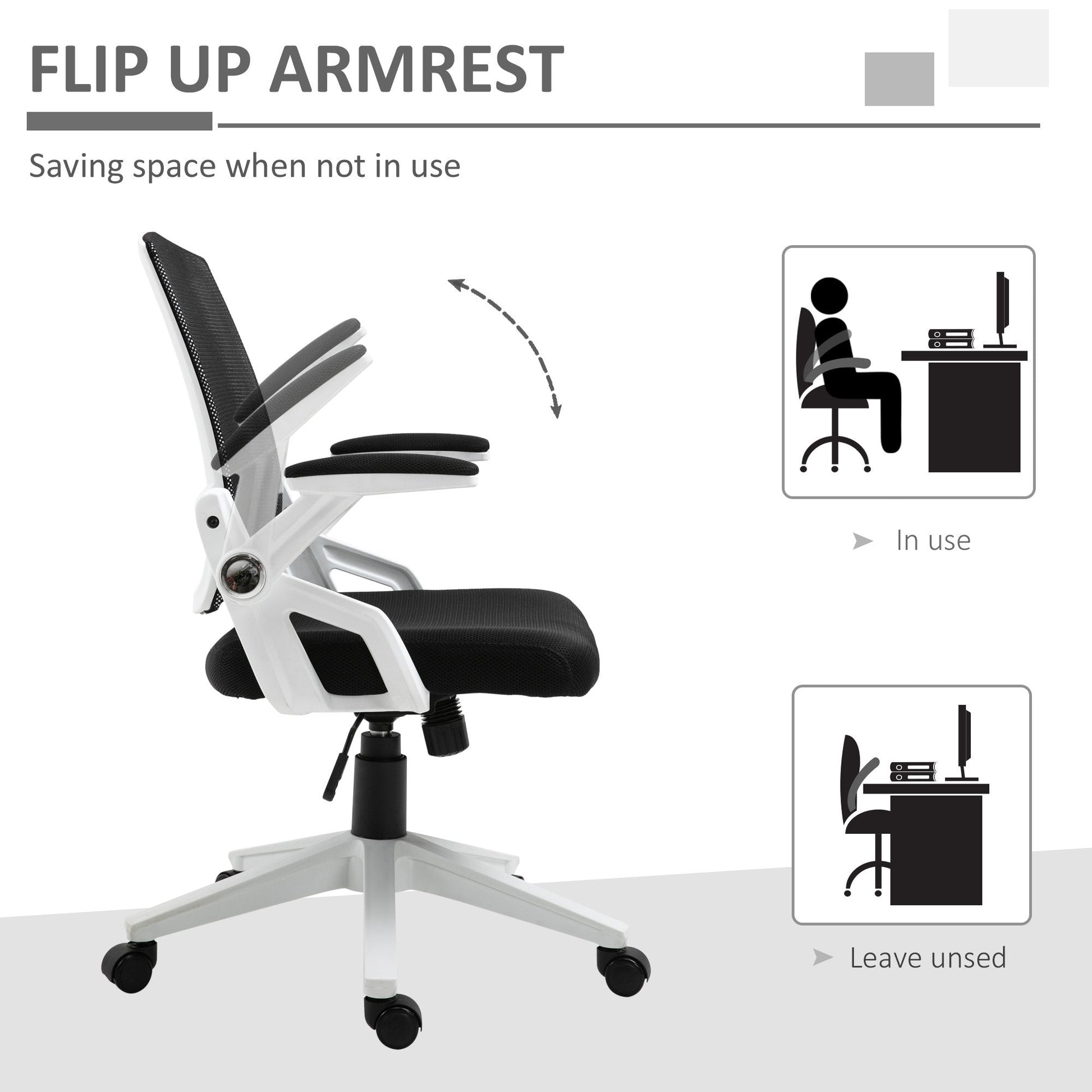 Mesh Office Chair Swivel Task Desk Chair with Lumbar Back Support, Adjustable Height, Flip-Up Arm, Black Task Chairs   at Gallery Canada