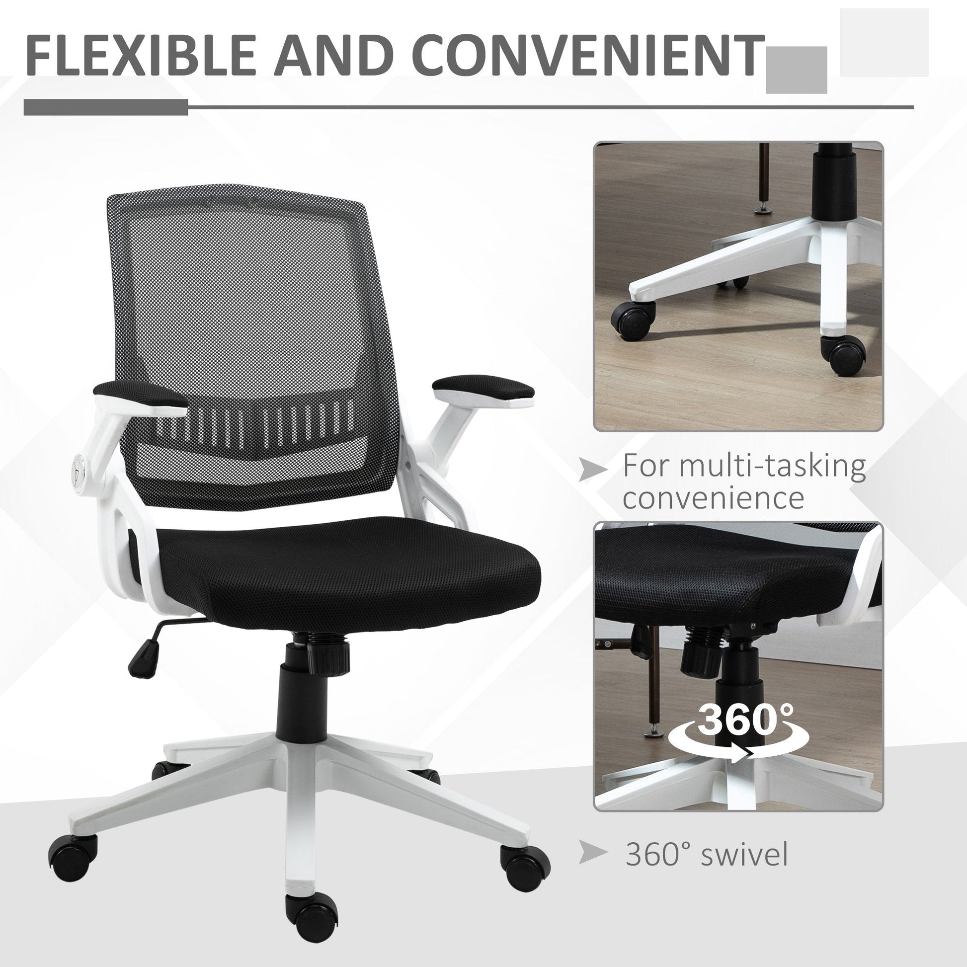 Mesh Office Chair Swivel Task Desk Chair with Lumbar Back Support, Adjustable Height, Flip-Up Arm, Black Task Chairs   at Gallery Canada